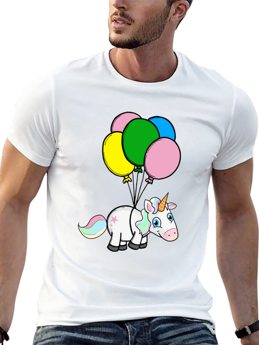 Unicorn Balloons Graphic Tee - Black Cotton Shirt