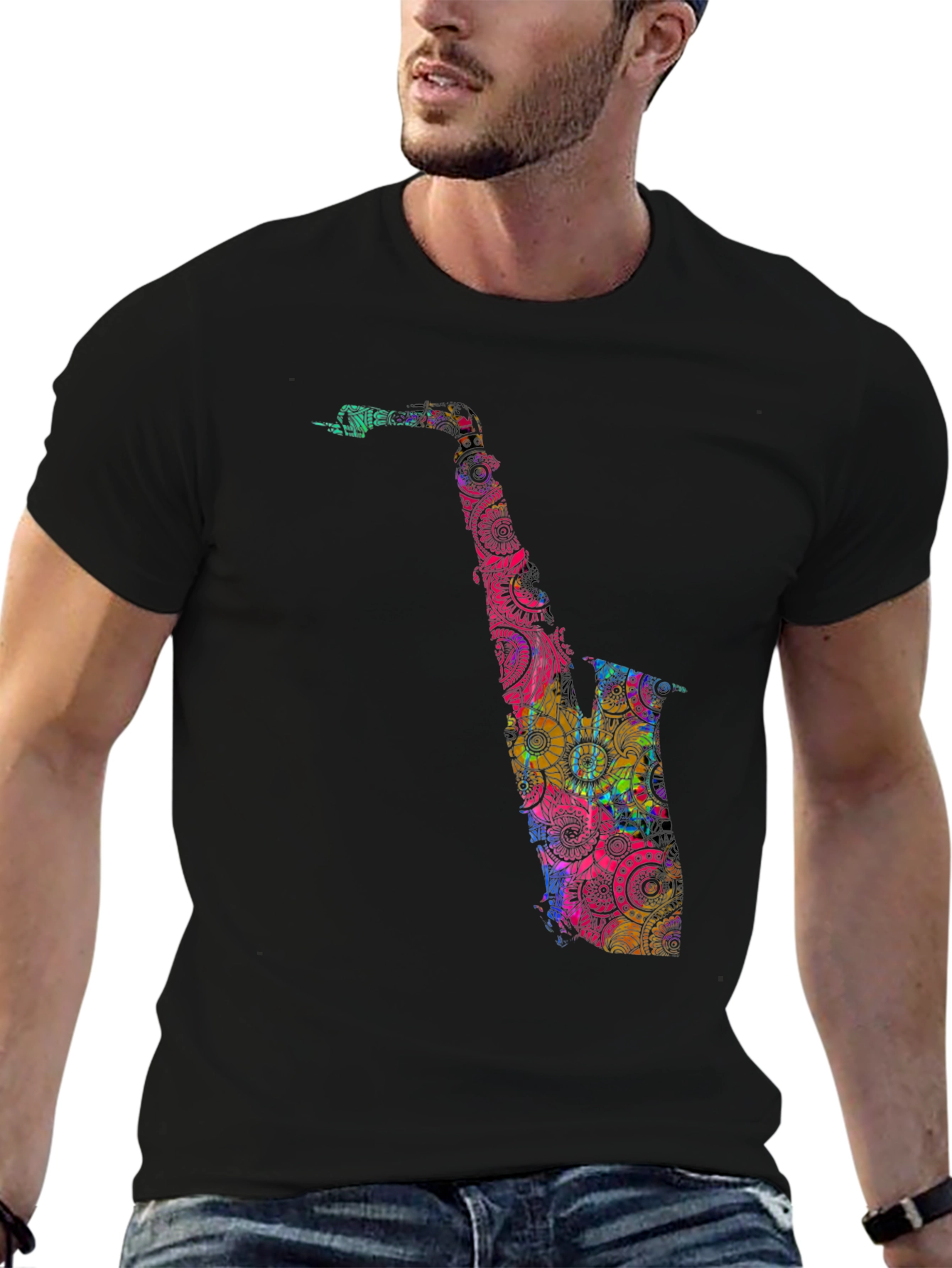 Saxophone Mandala Graphic Tee - Black