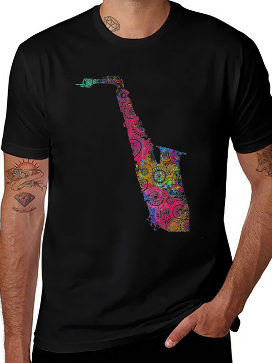 Saxophone Mandala Graphic Tee - Black