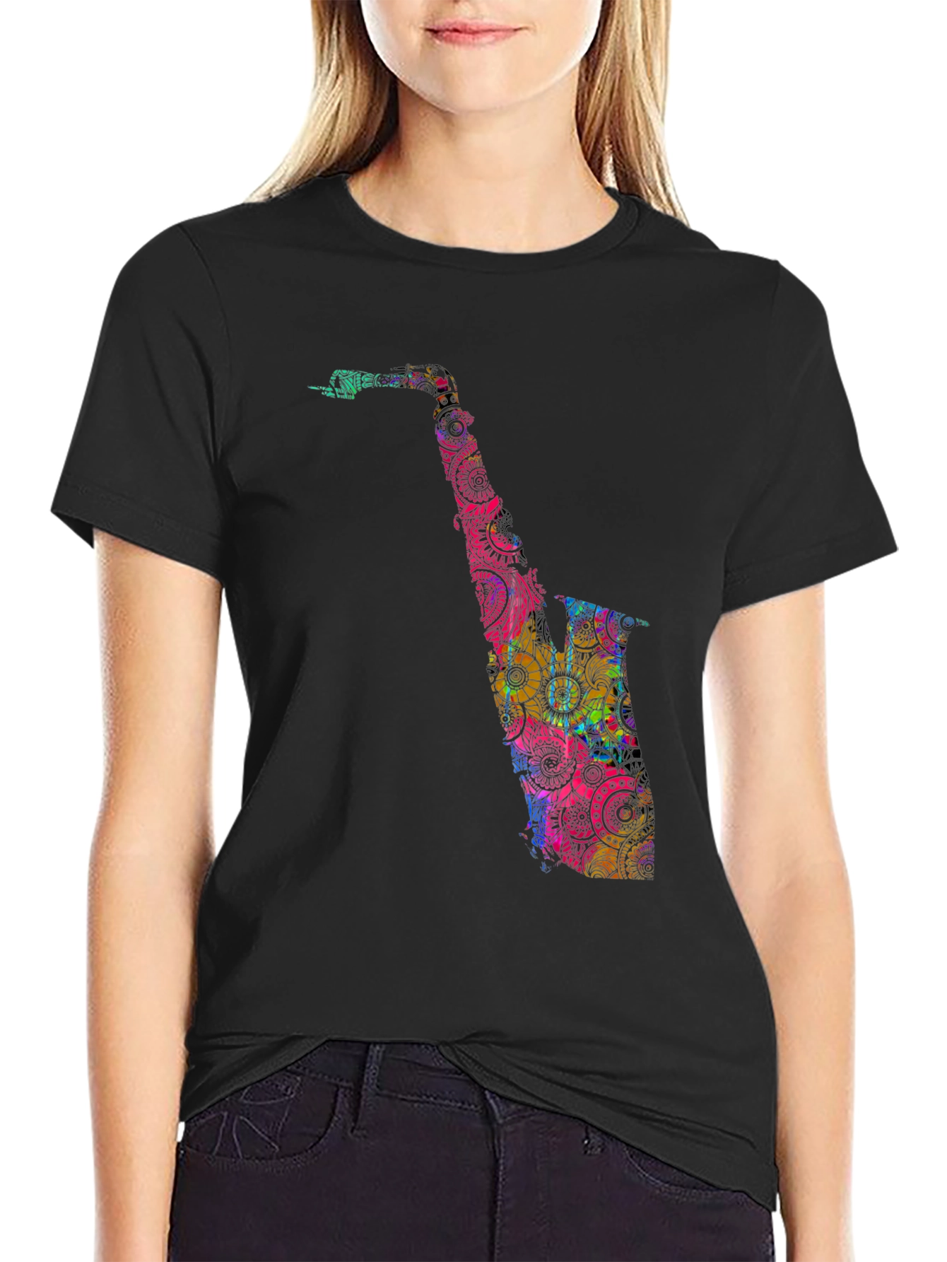Saxophone Mandala Graphic Tee - Black