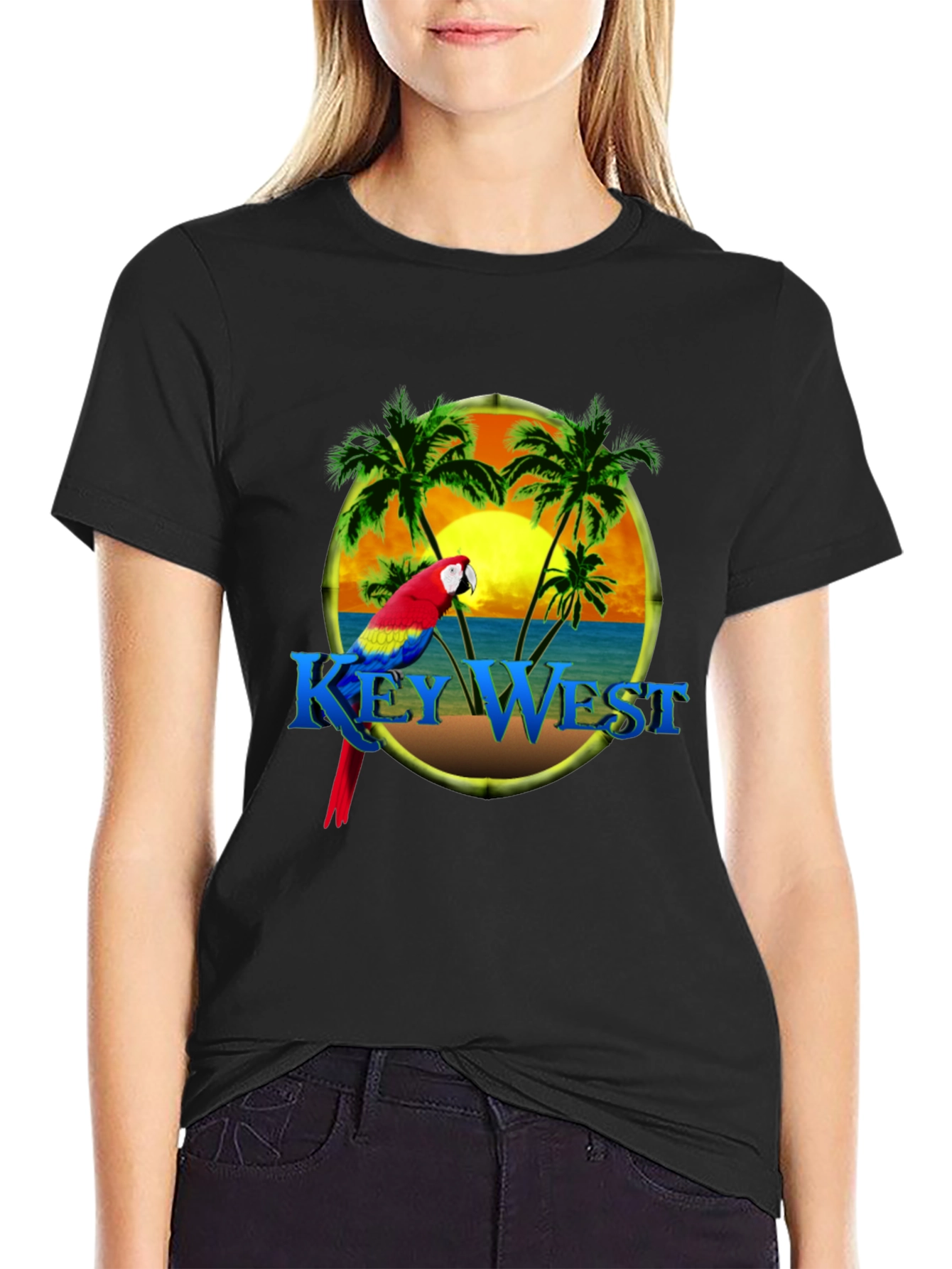 Key West Parrot Graphic Tee - Tropical Island T-Shirt