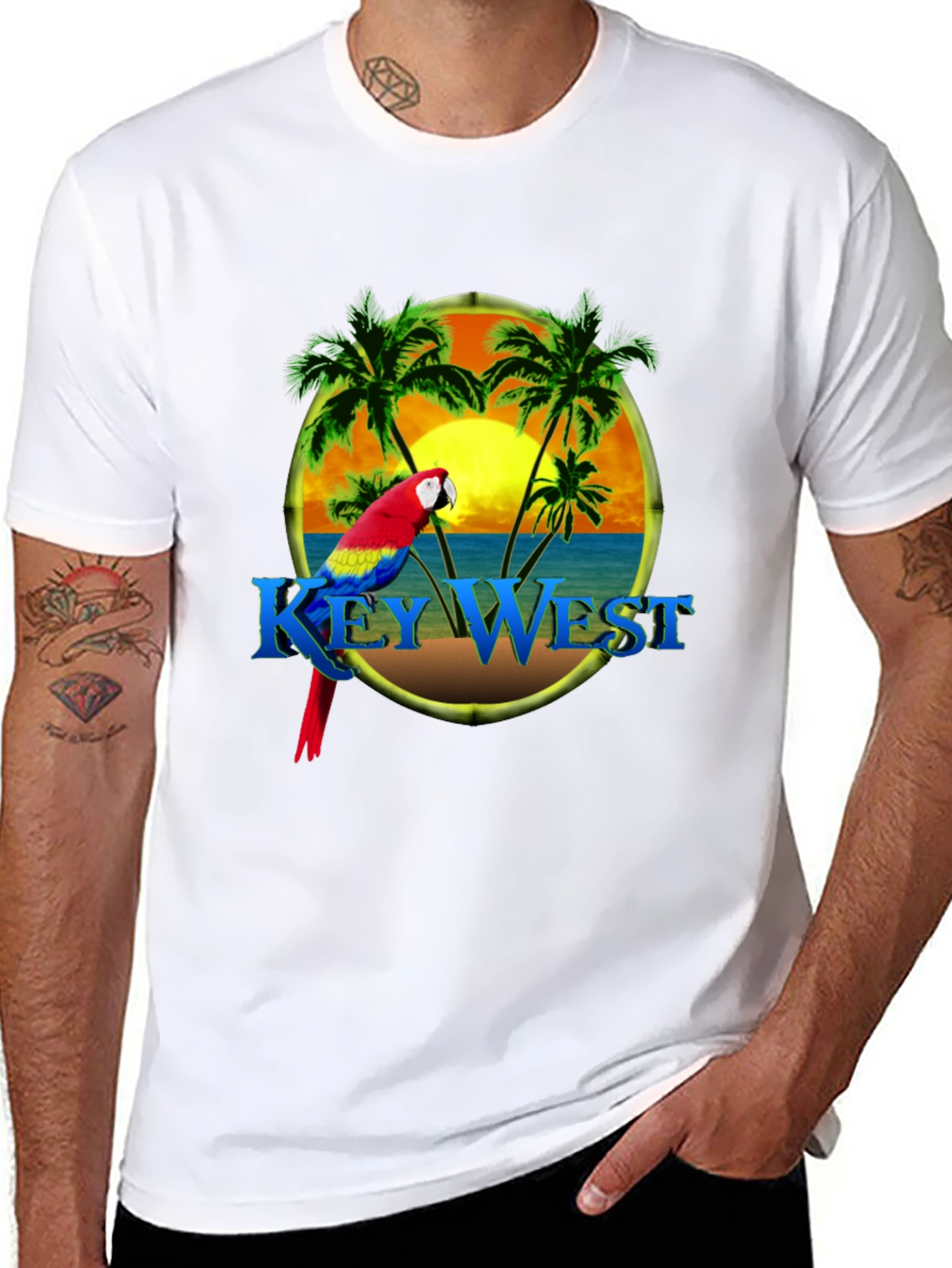Key West Parrot Graphic Tee - Tropical Island T-Shirt