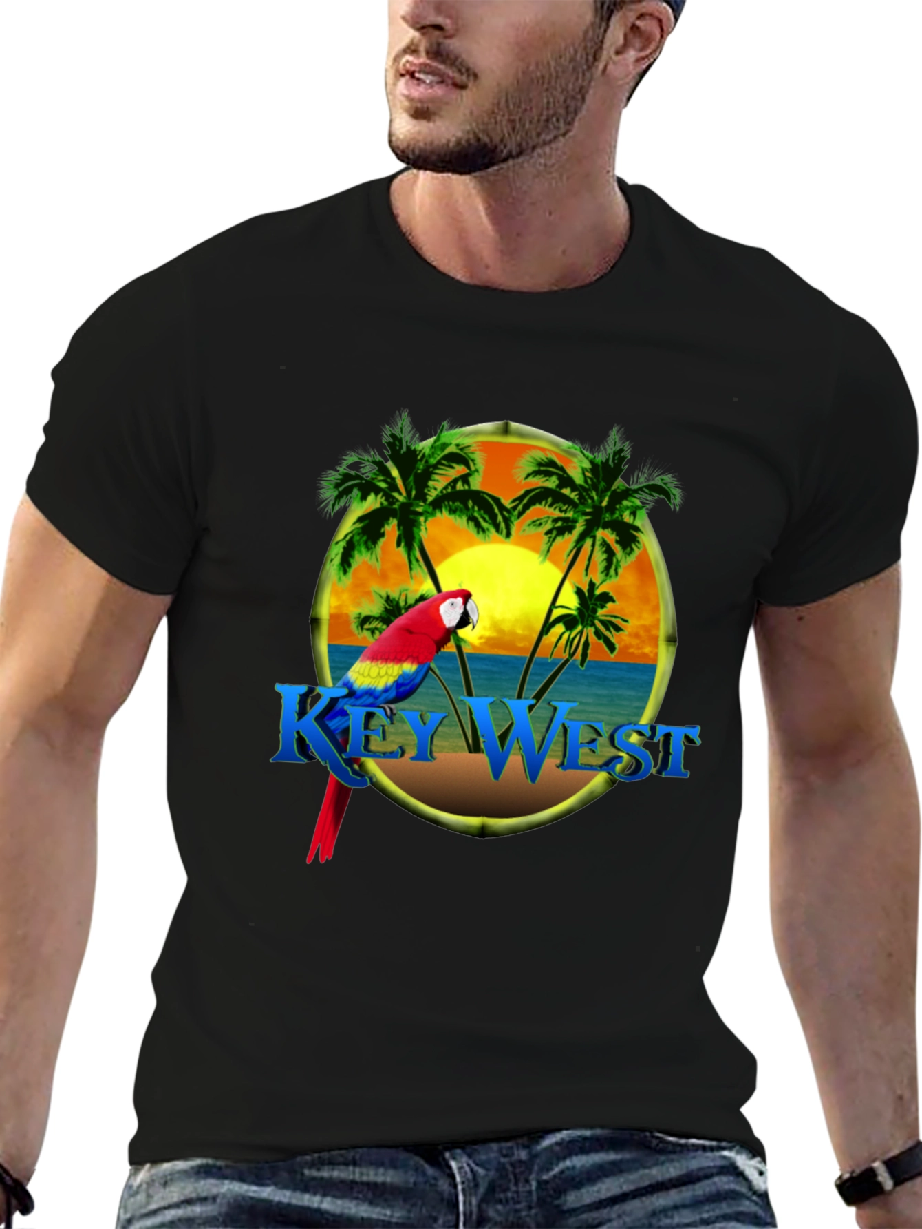 Key West Parrot Graphic Tee - Tropical Island T-Shirt