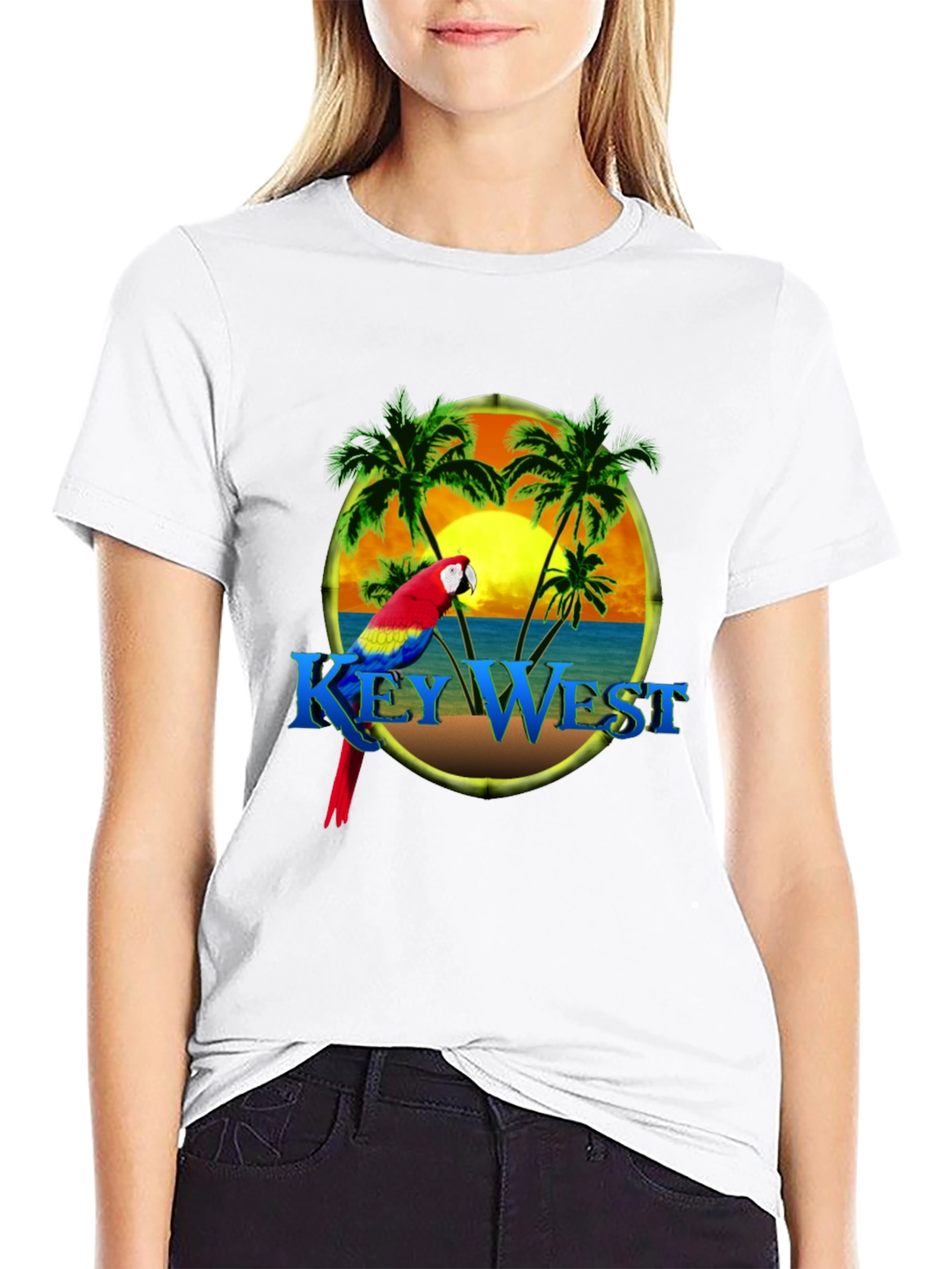 Key West Parrot Graphic Tee - Tropical Island T-Shirt