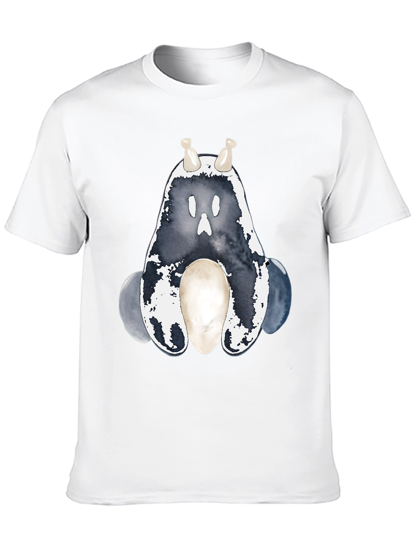 Ghostly Cute Creature Graphic Tee - Black
