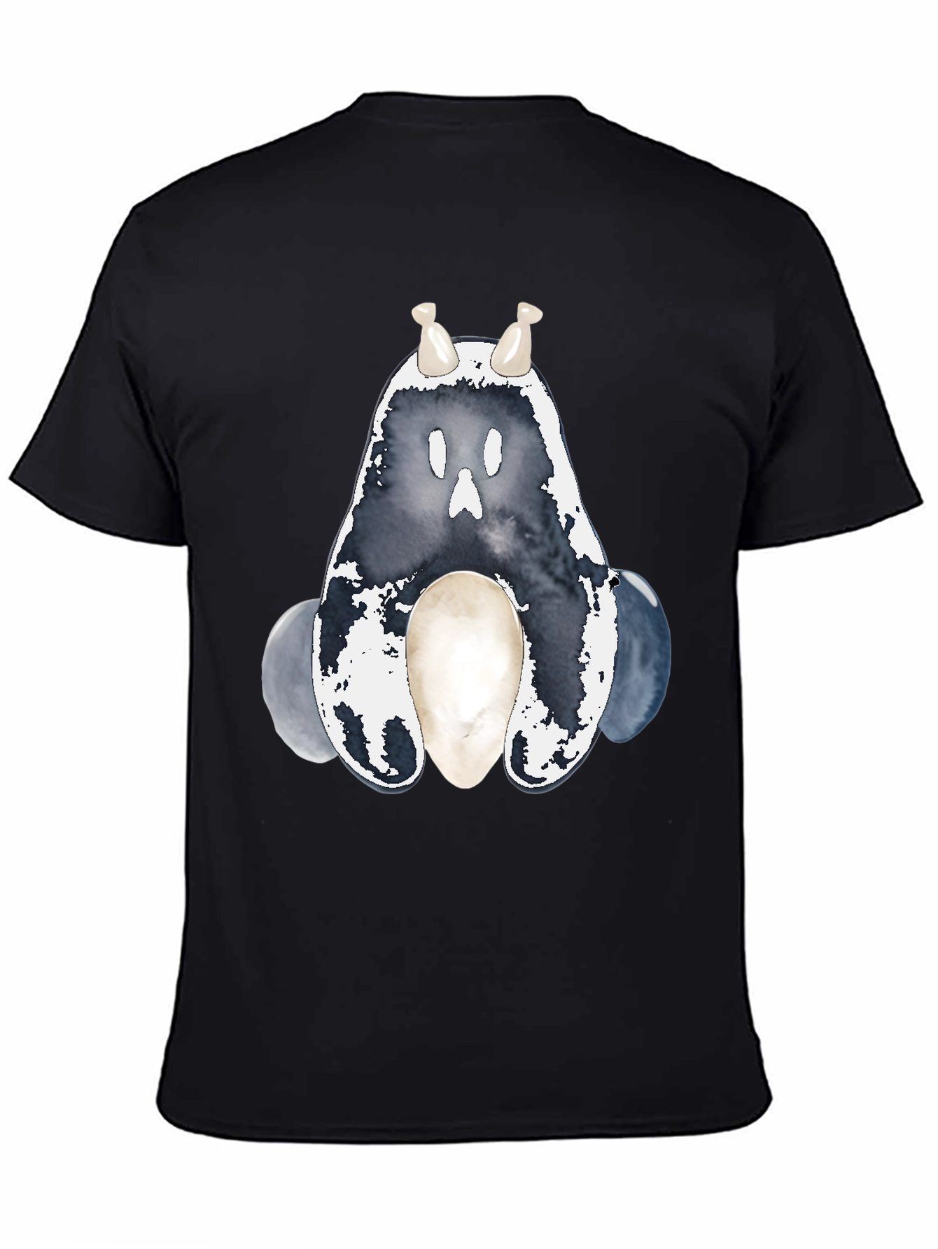 Ghostly Cute Creature Graphic Tee - Black