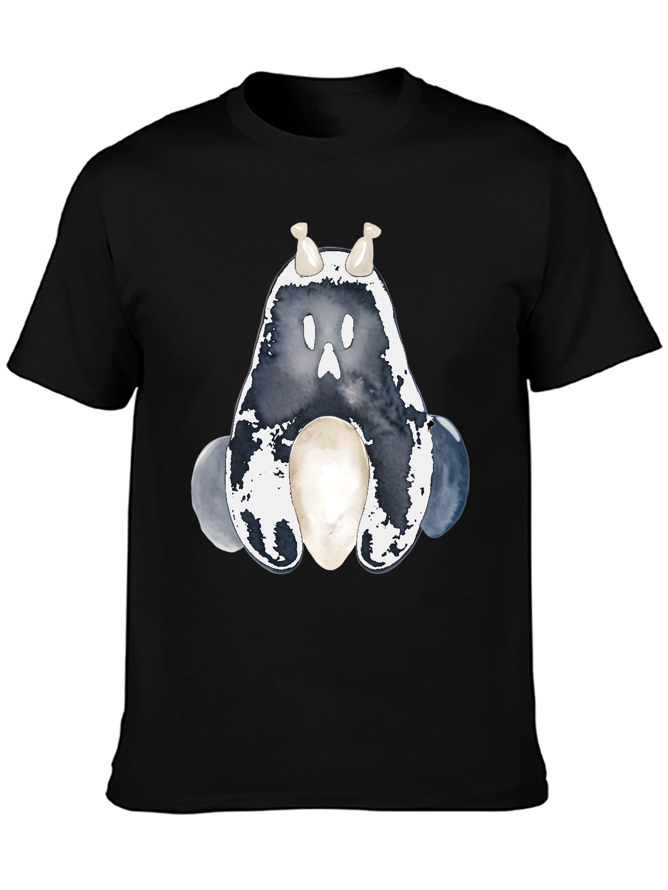 Ghostly Cute Creature Graphic Tee - Black