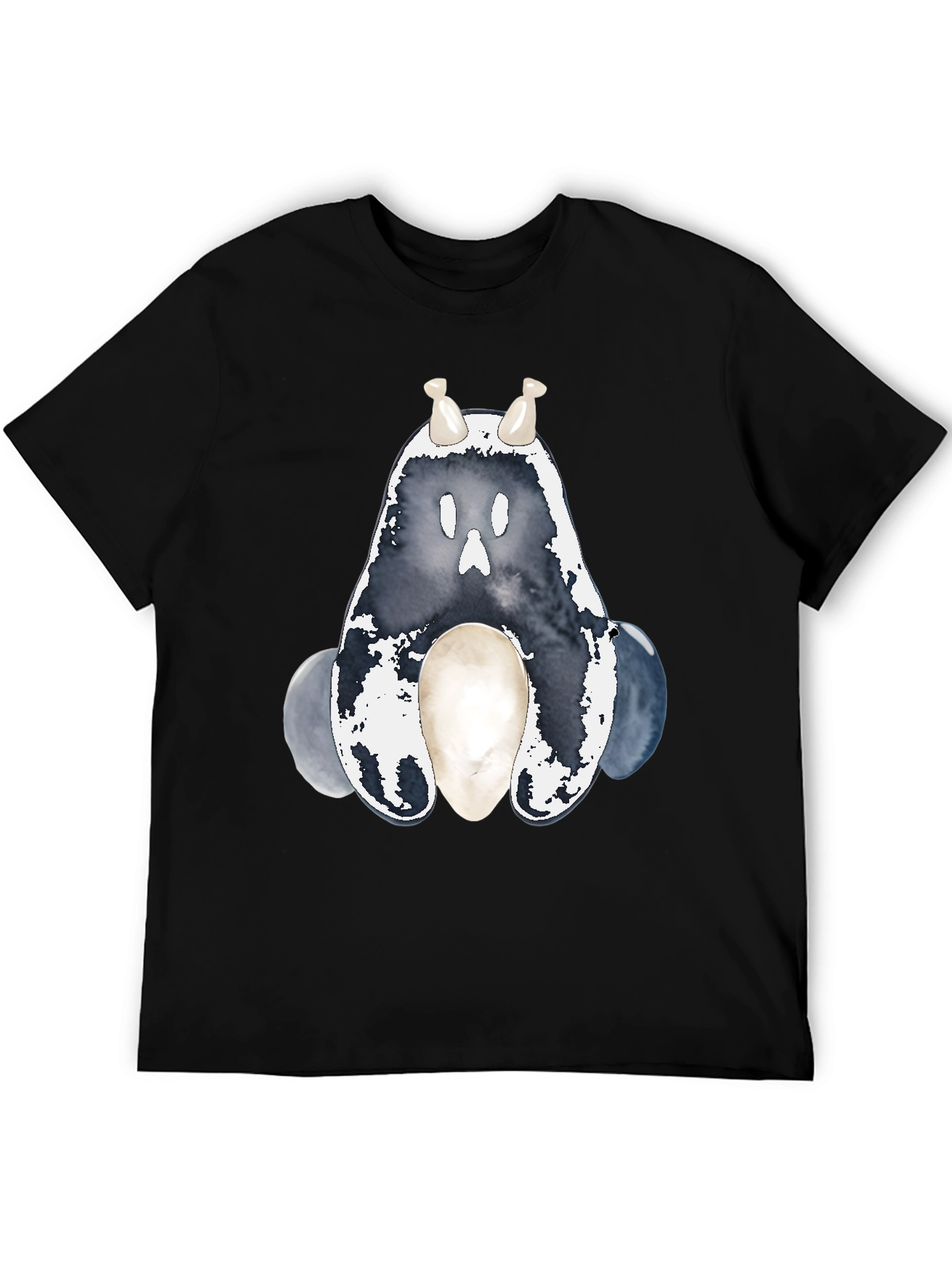 Ghostly Cute Creature Graphic Tee - Black