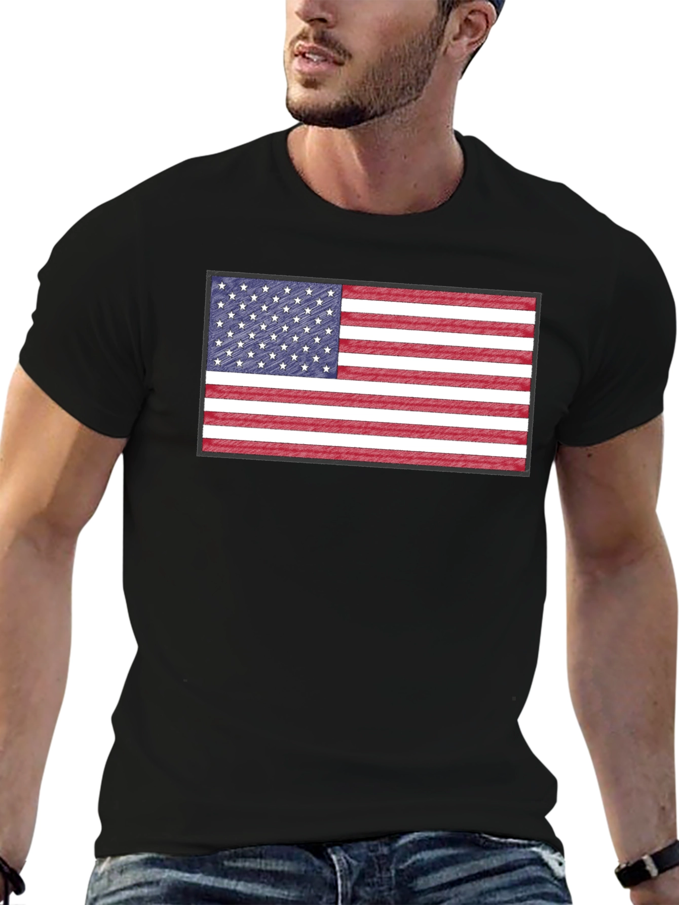 American Flag Graphic Print Crewneck T-Shirt