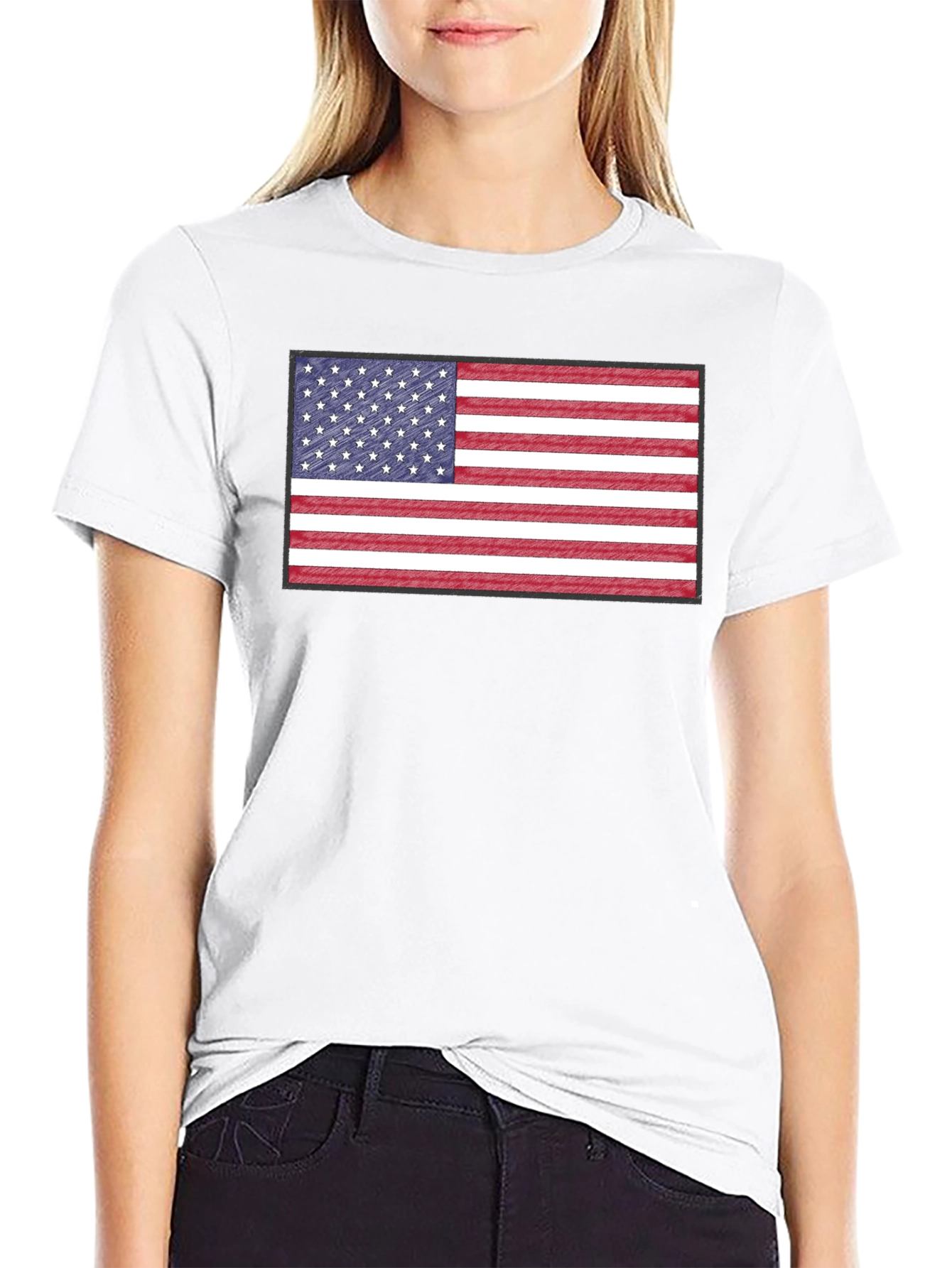American Flag Graphic Print Crewneck T-Shirt