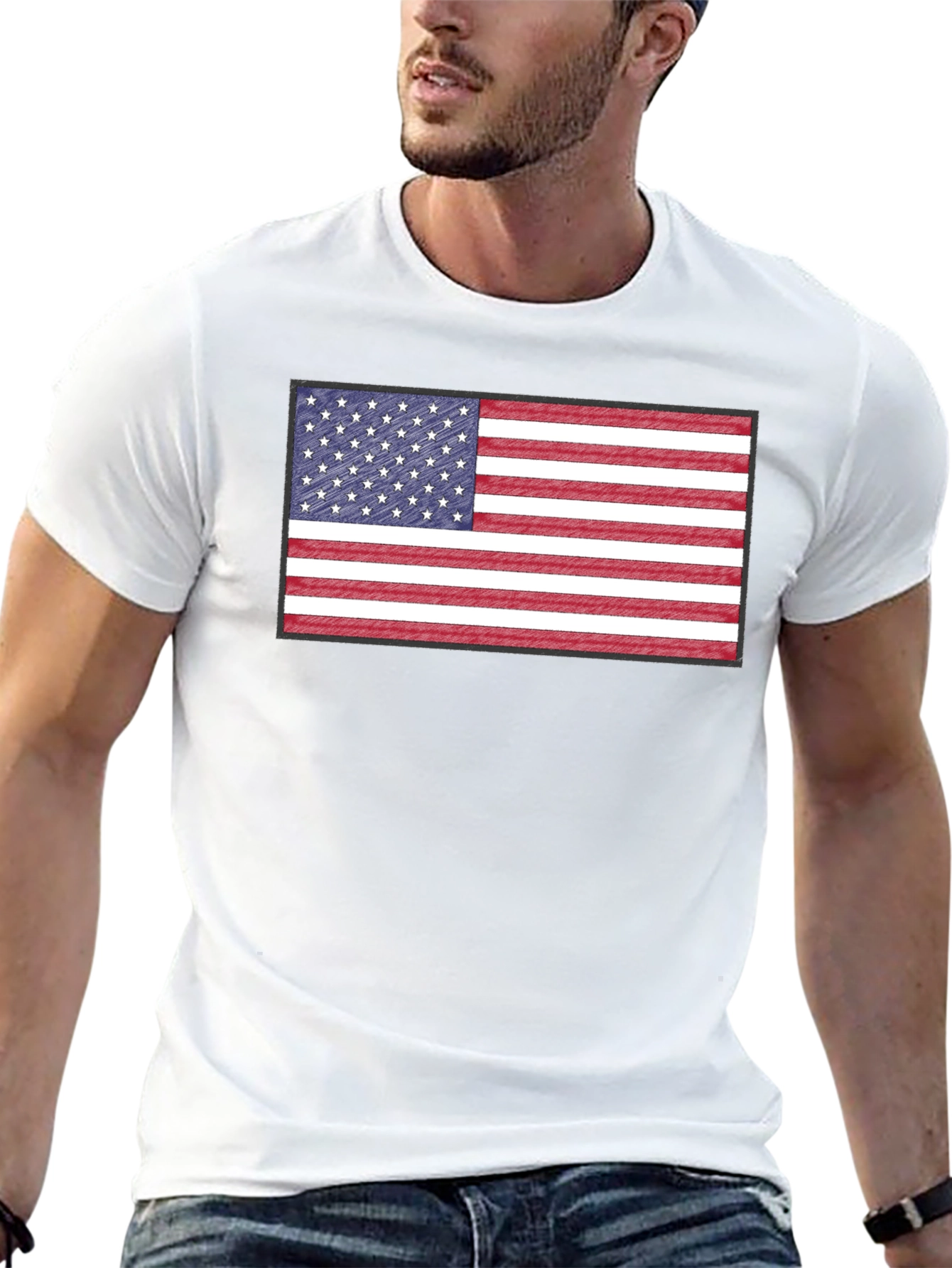 American Flag Graphic Print Crewneck T-Shirt