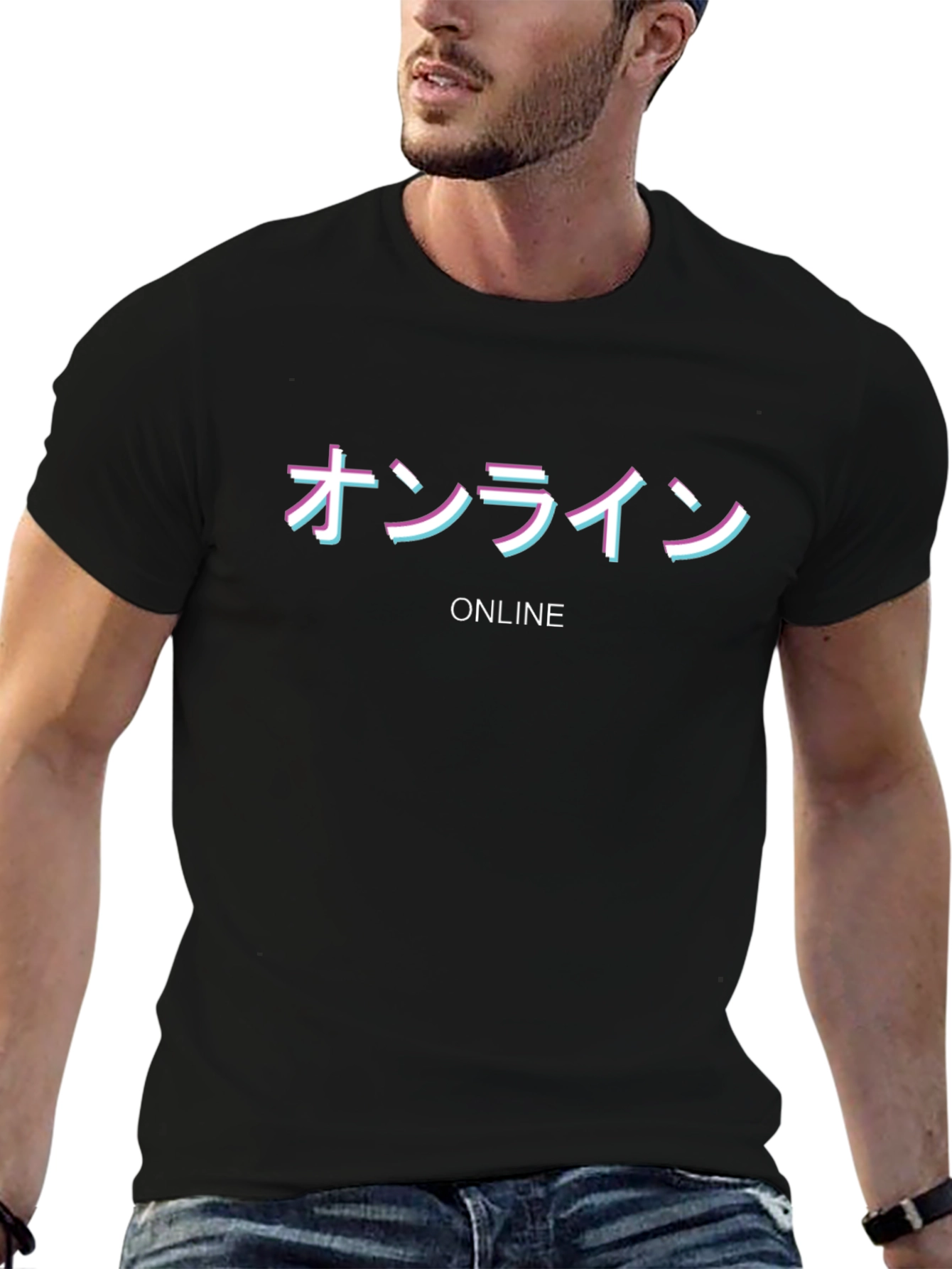 Online Japanese Text Black T-Shirt