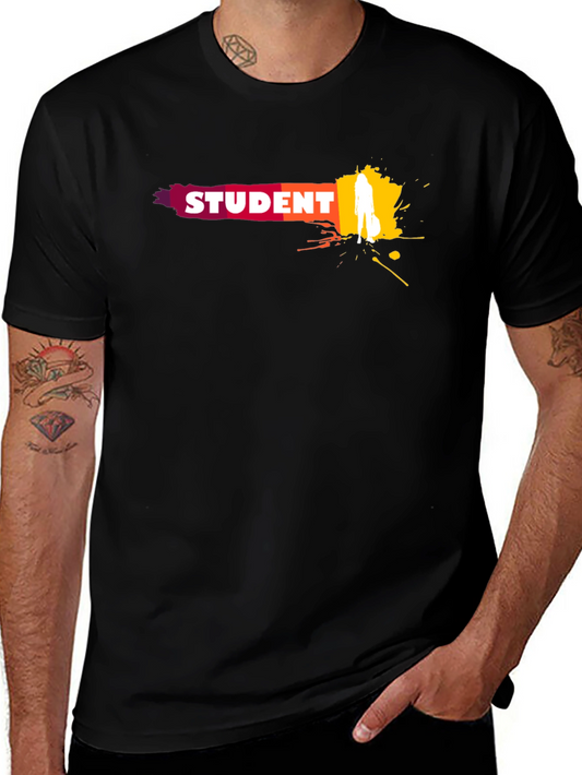 Student Graphic T-Shirt - Black Crew Neck Tee