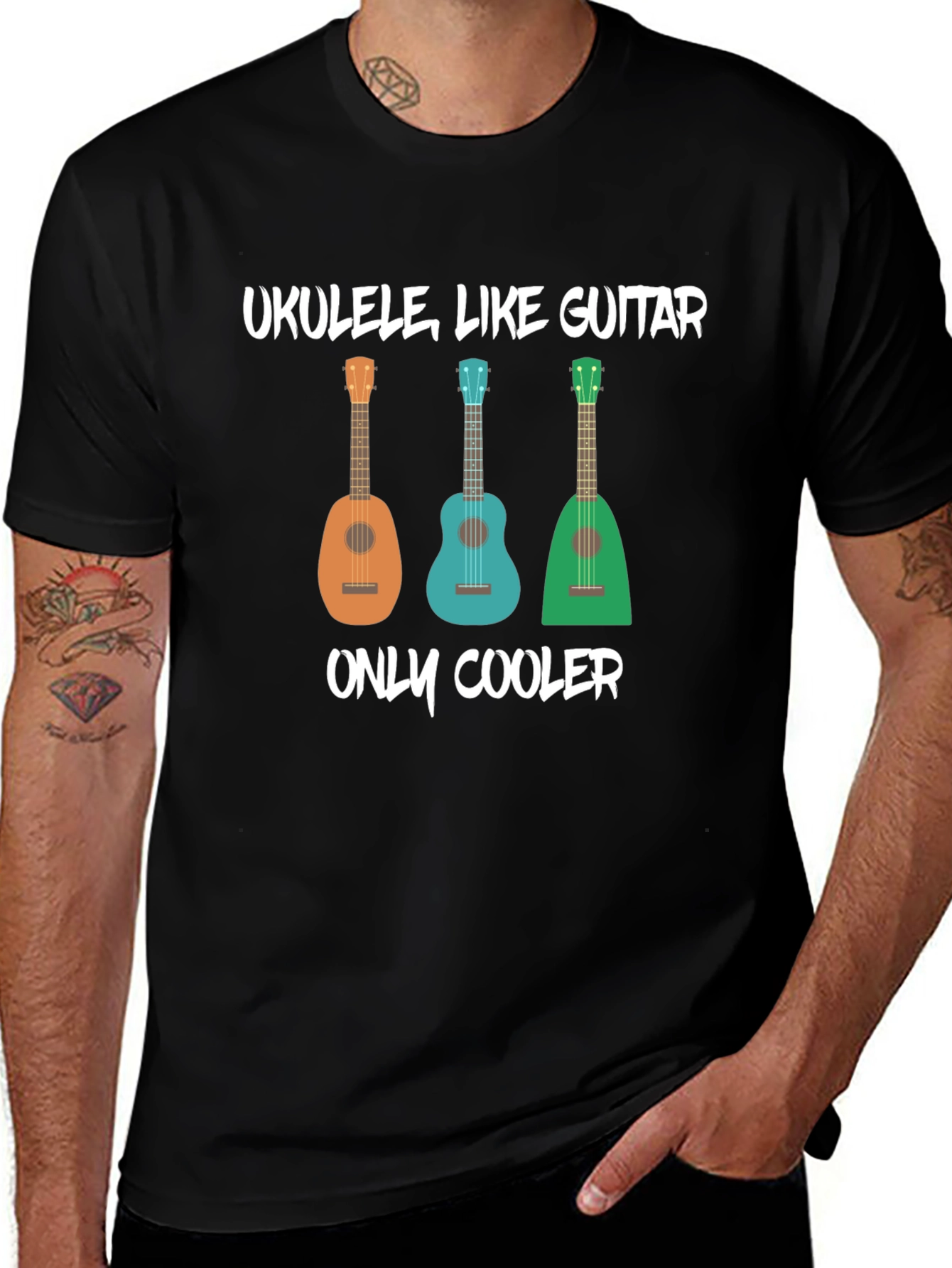 Ukulele Like Guitar Mens Black Graphic T-Shirt