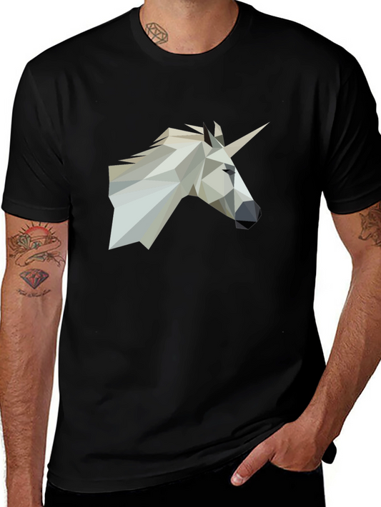 Geometric Unicorn Graphic Tee - Modern Black T-Shirt
