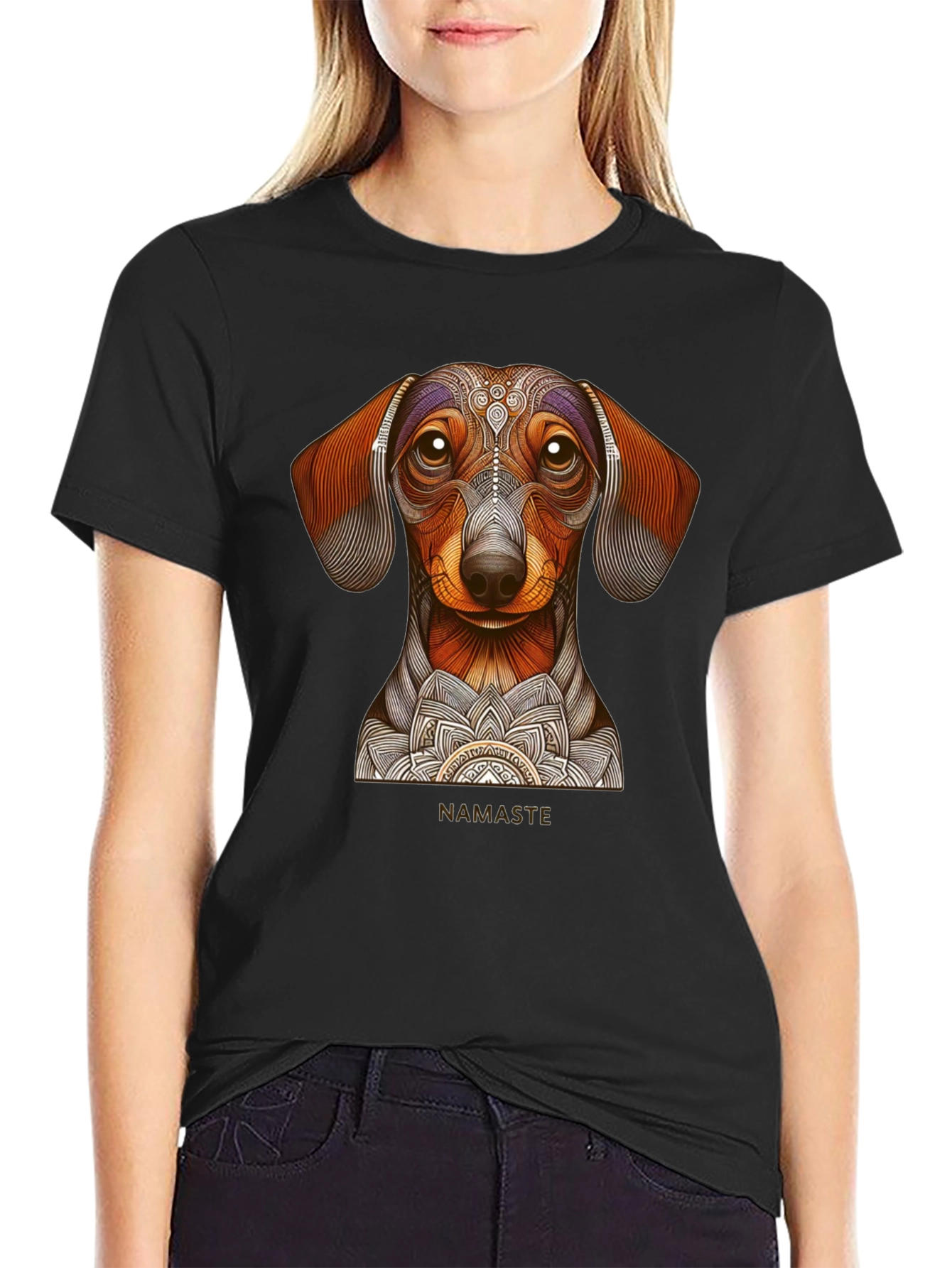 Dachshund Namaste Graphic Tee - Black