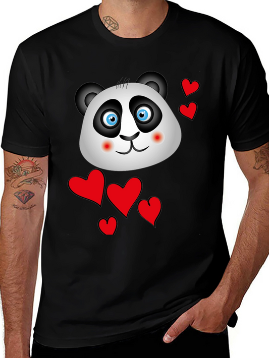 Cute Panda & Hearts Graphic Tee - Black