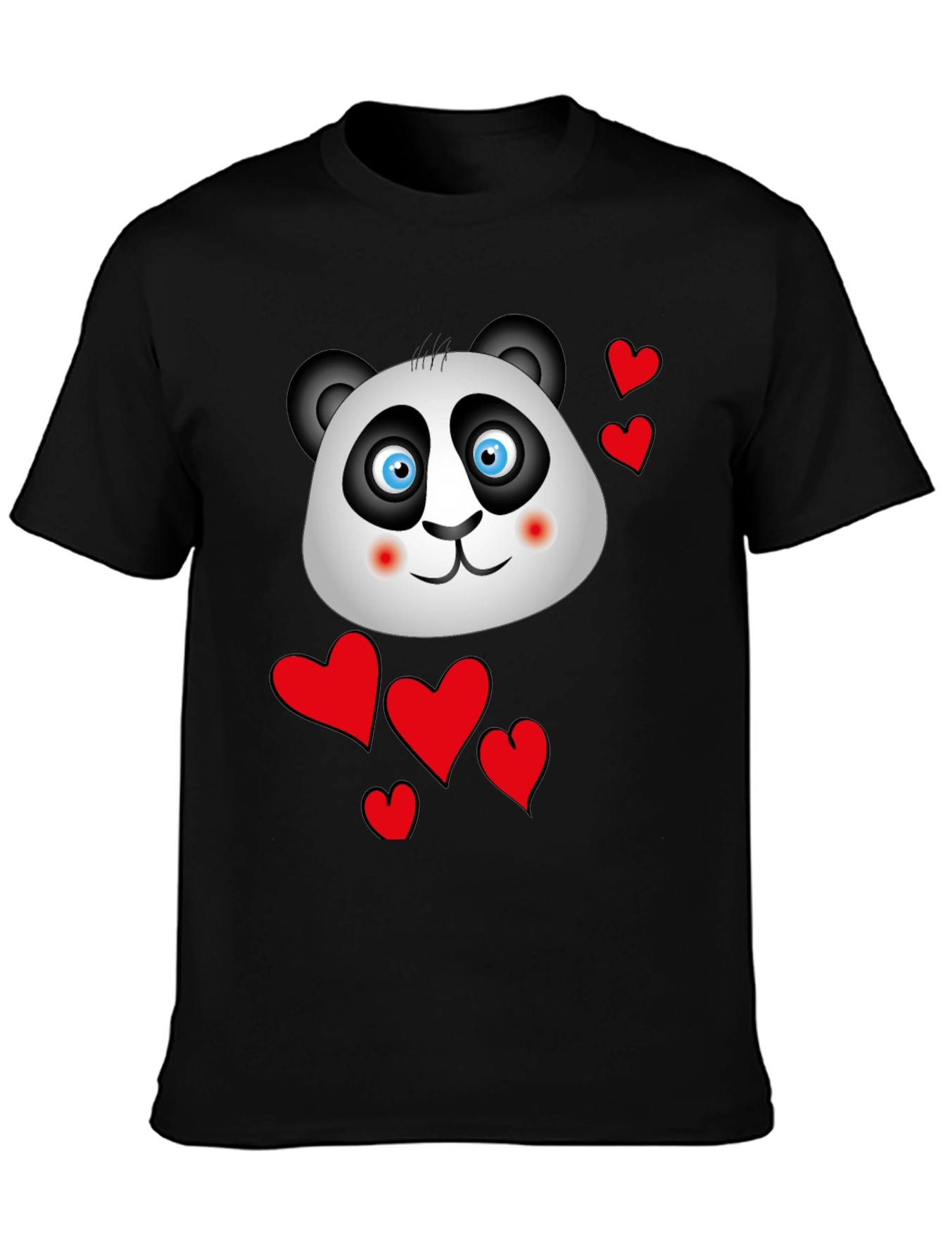 Cute Panda & Hearts Graphic Tee - Black