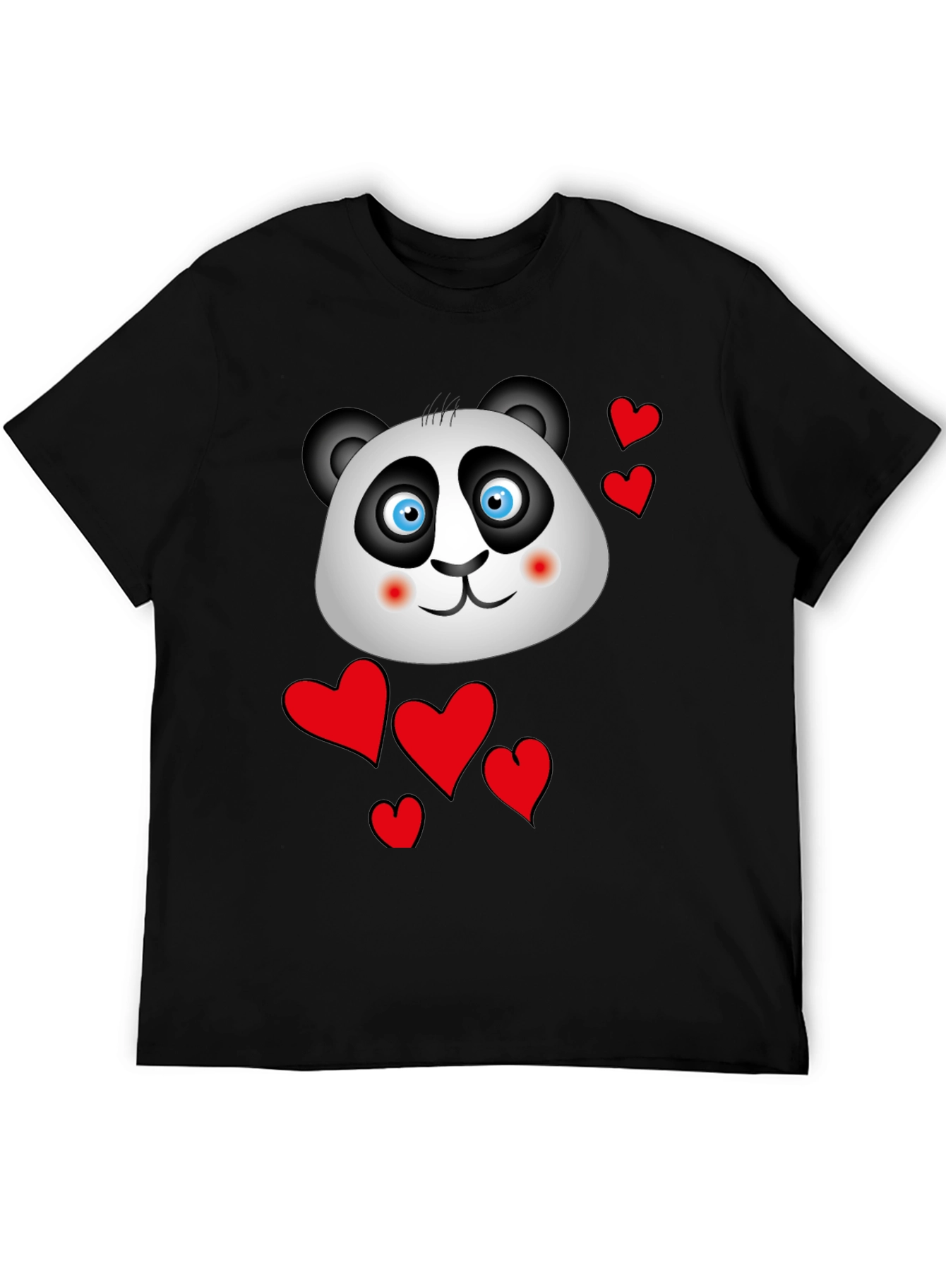 Cute Panda & Hearts Graphic Tee - Black