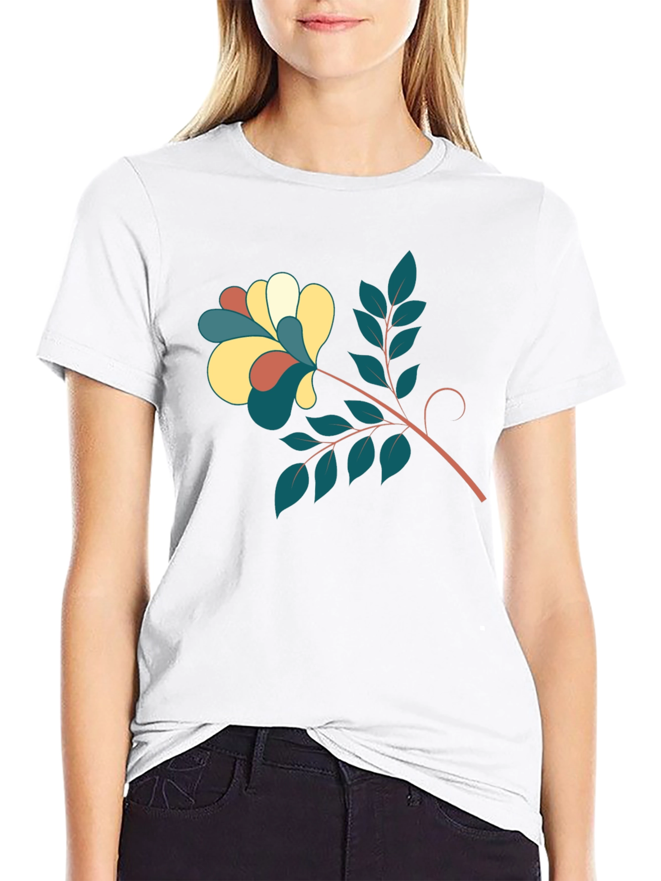 Stylish Black Tee with Floral Print