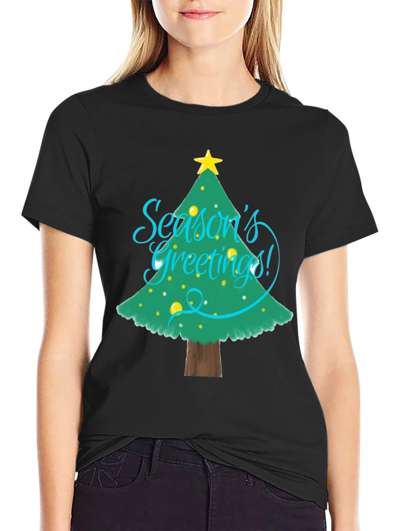 Christmas Seasons Greetings Tree Graphic T-Shirt