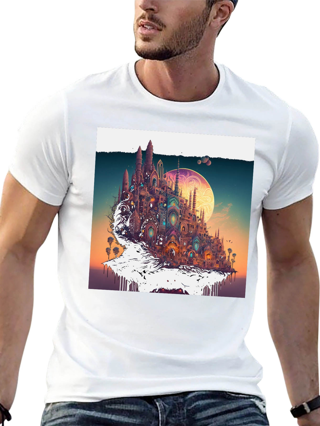 Fantasy Cityscape Tee - Unique Artistic Design