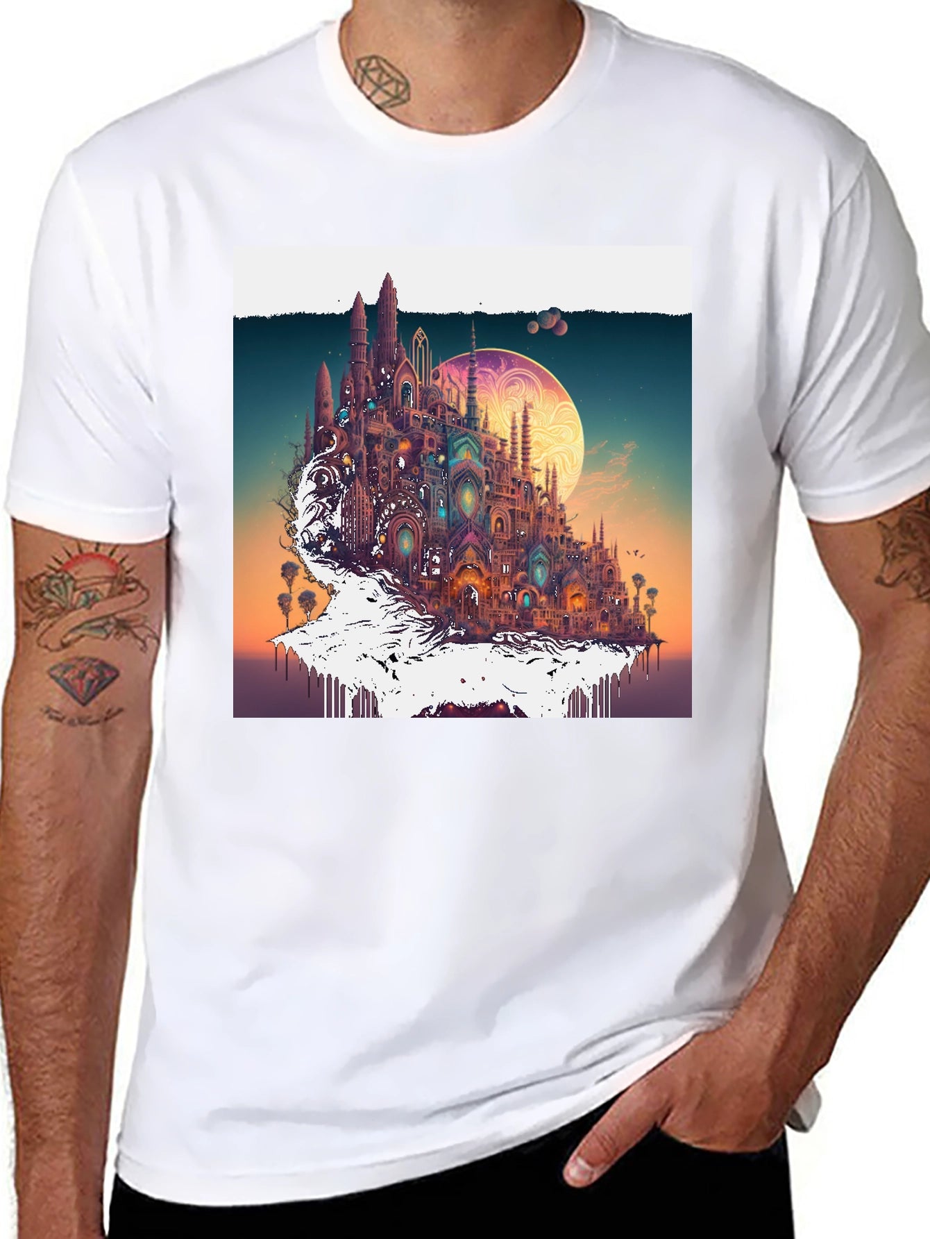 Fantasy Cityscape Tee - Unique Artistic Design
