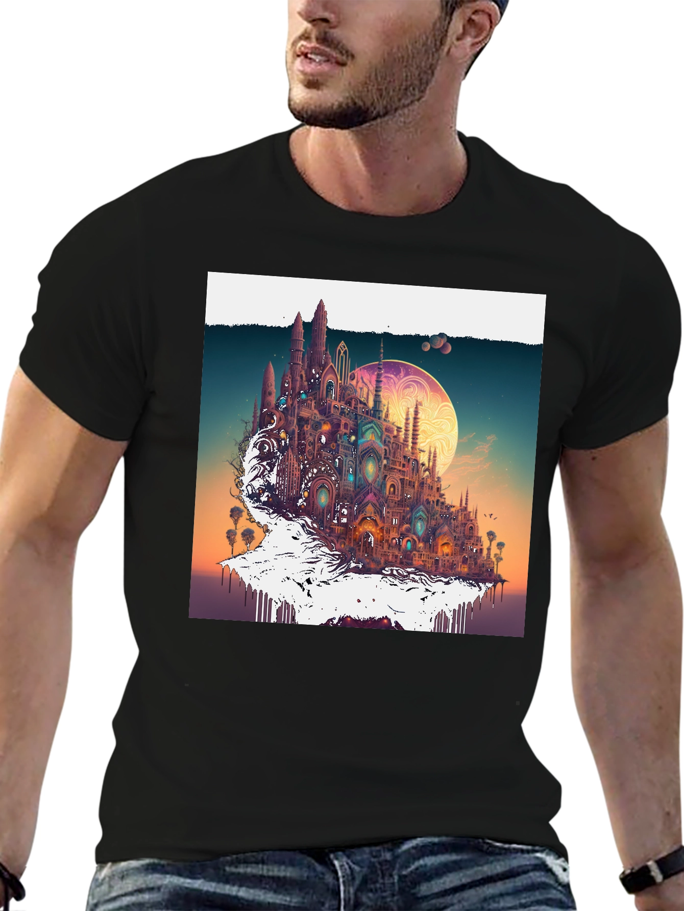 Fantasy Cityscape Tee - Unique Artistic Design
