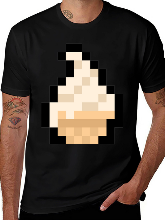 Pixel Art Ice Cream T-Shirt - Black Cotton Tee