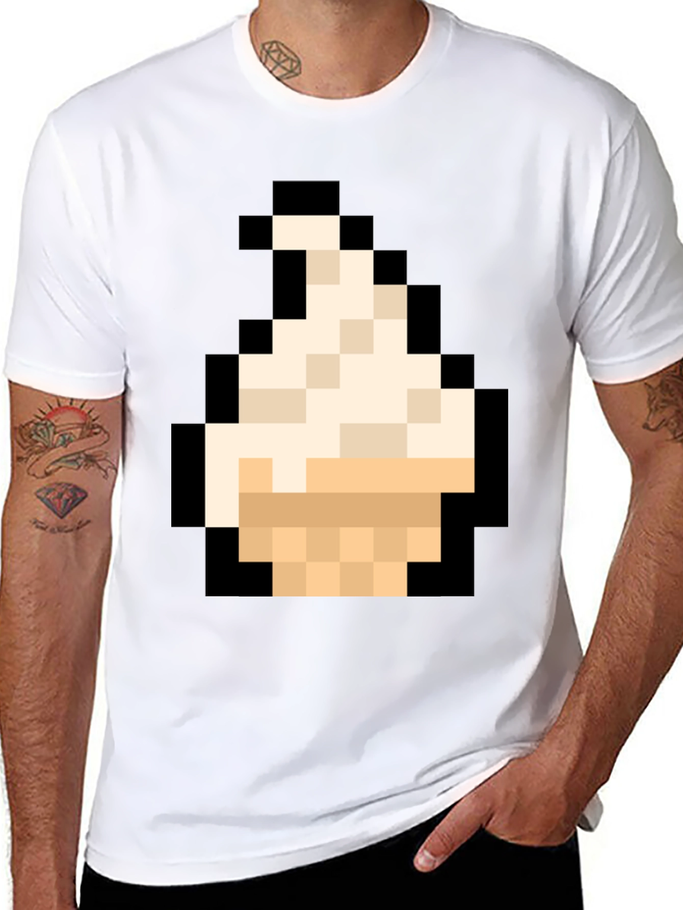 Pixel Art Ice Cream T-Shirt - Black Cotton Tee