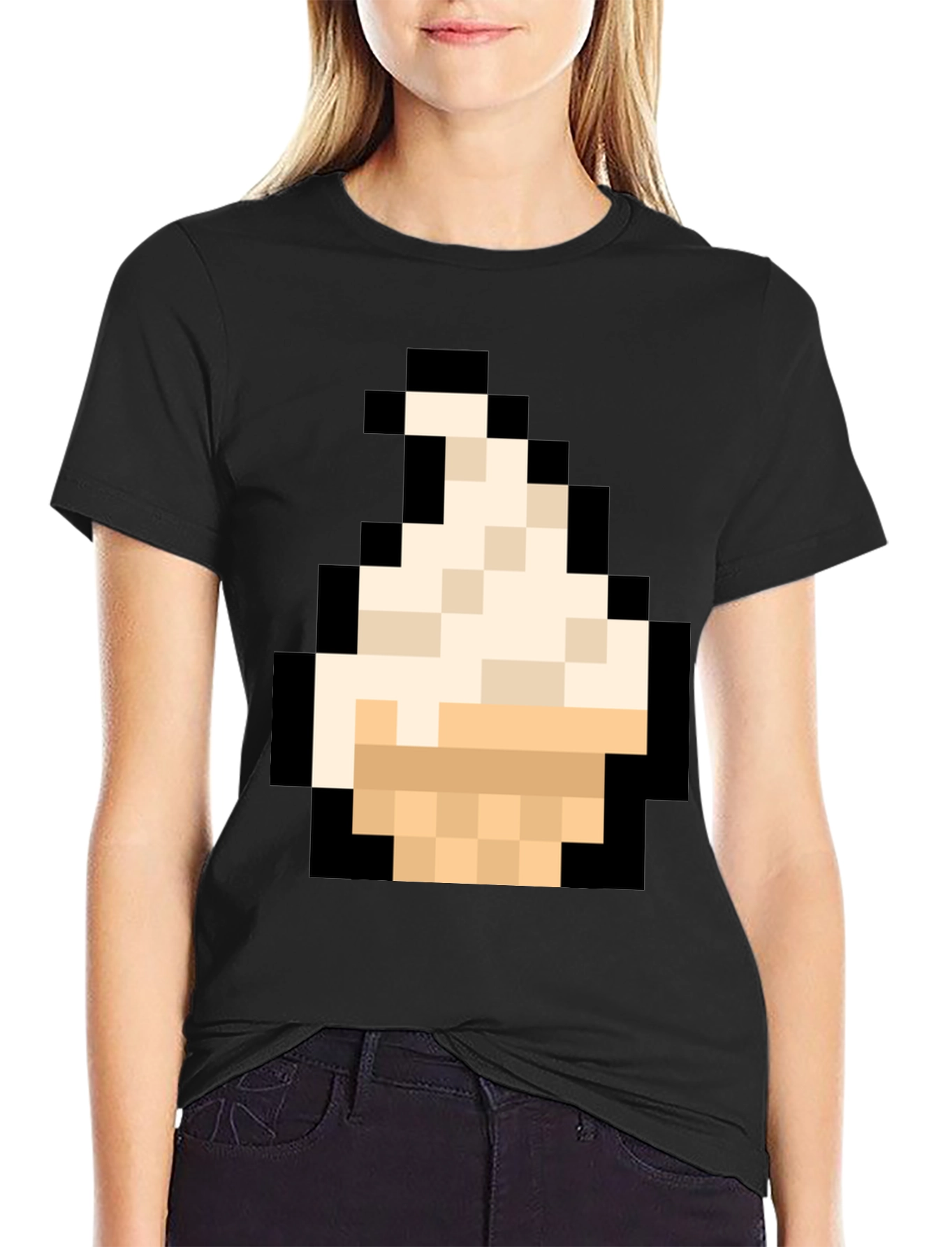 Pixel Art Ice Cream T-Shirt - Black Cotton Tee