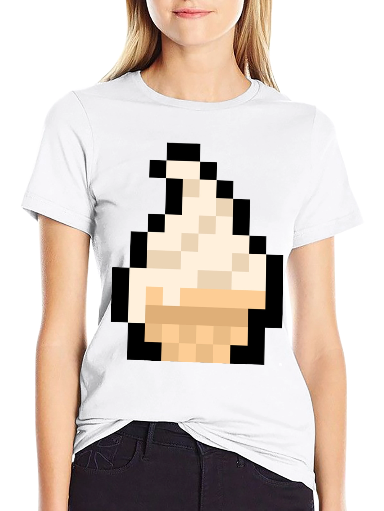 Pixel Art Ice Cream T-Shirt - Black Cotton Tee