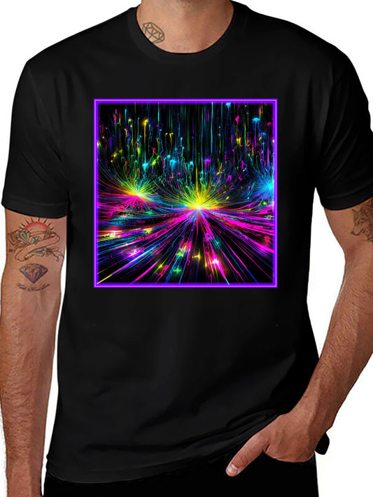 Abstract Neon Burst Graphic Tee - Black