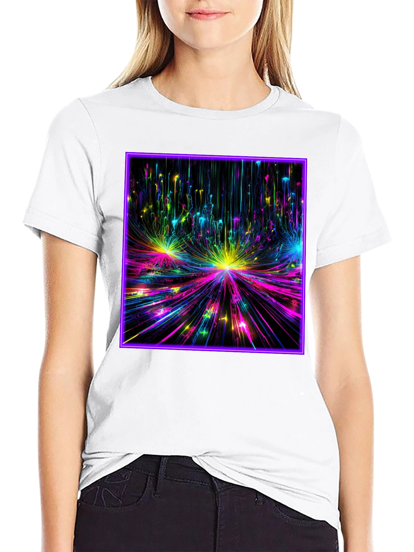 Abstract Neon Burst Graphic Tee - Black