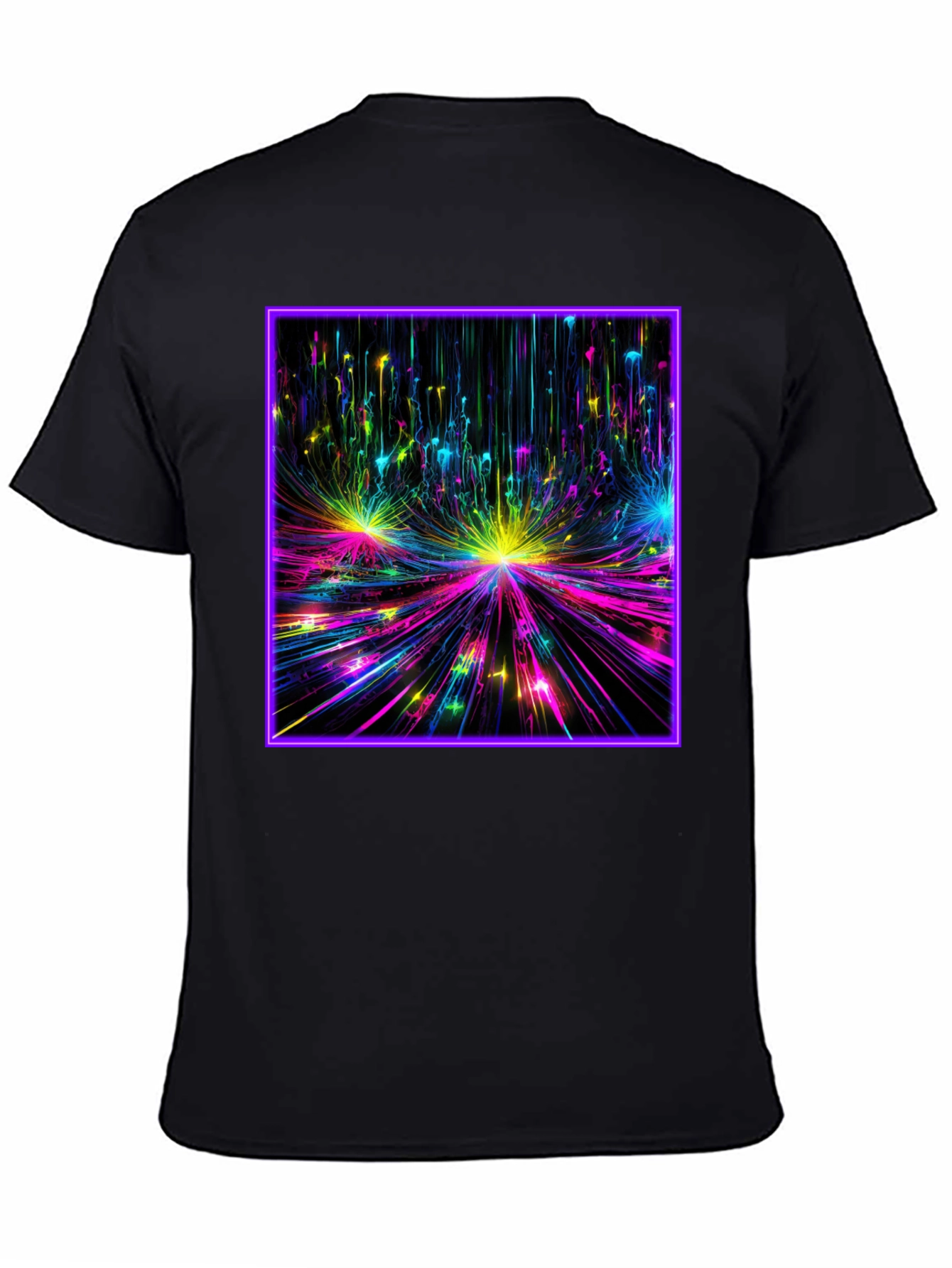 Abstract Neon Burst Graphic Tee - Black