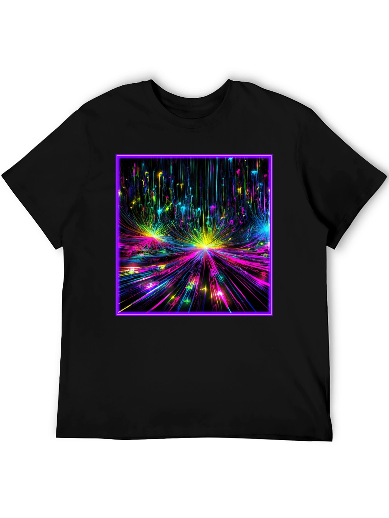 Abstract Neon Burst Graphic Tee - Black