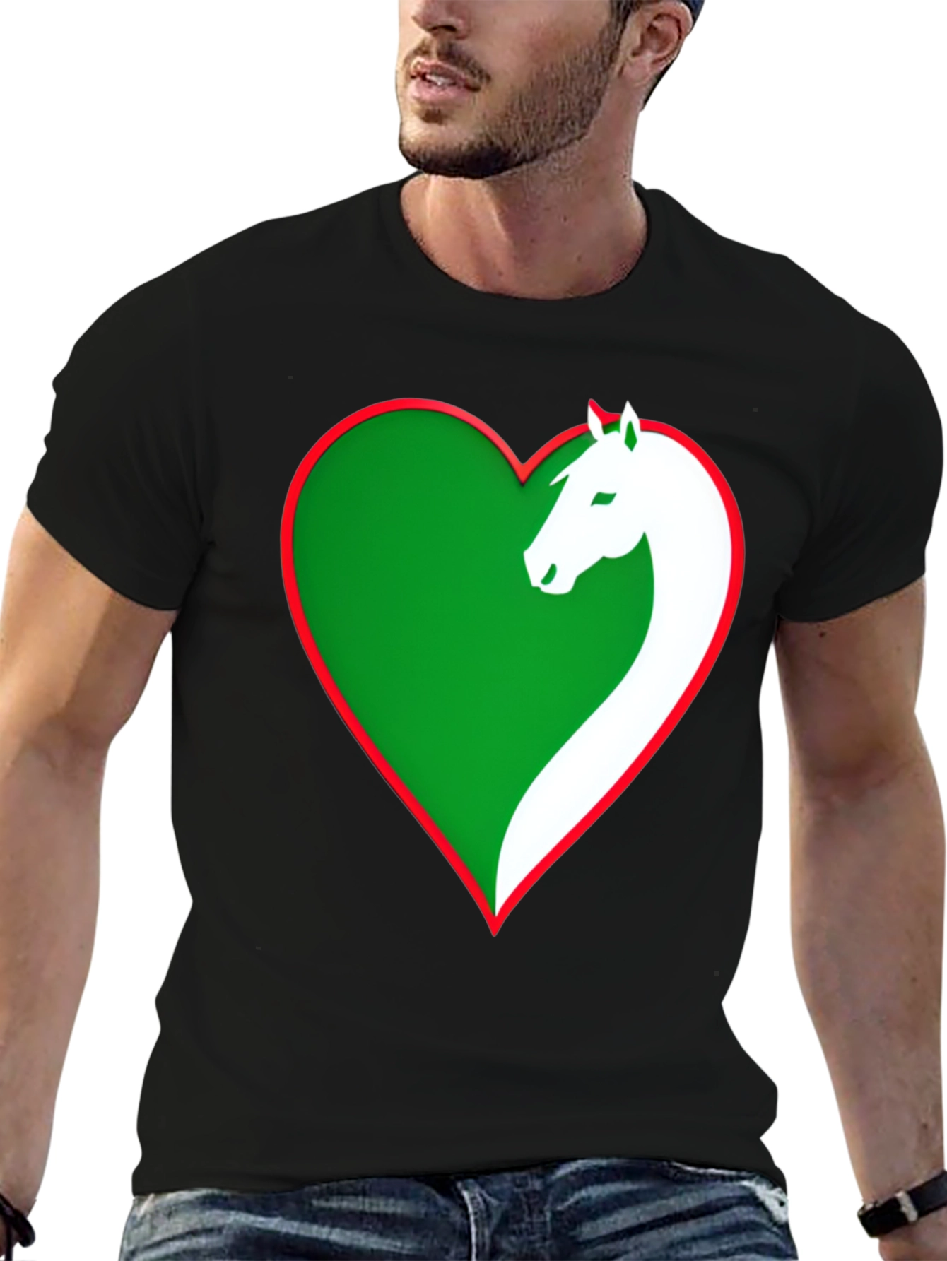 Horse Lover Tee: Green Heart Horse Design