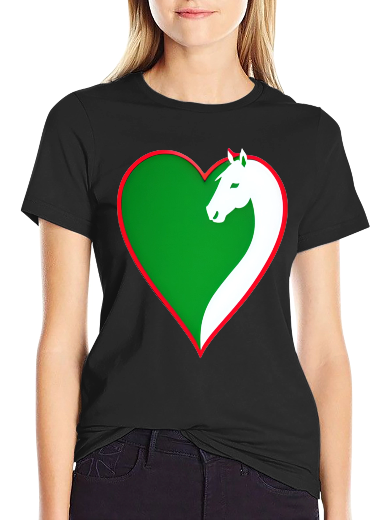 Horse Lover Tee: Green Heart Horse Design