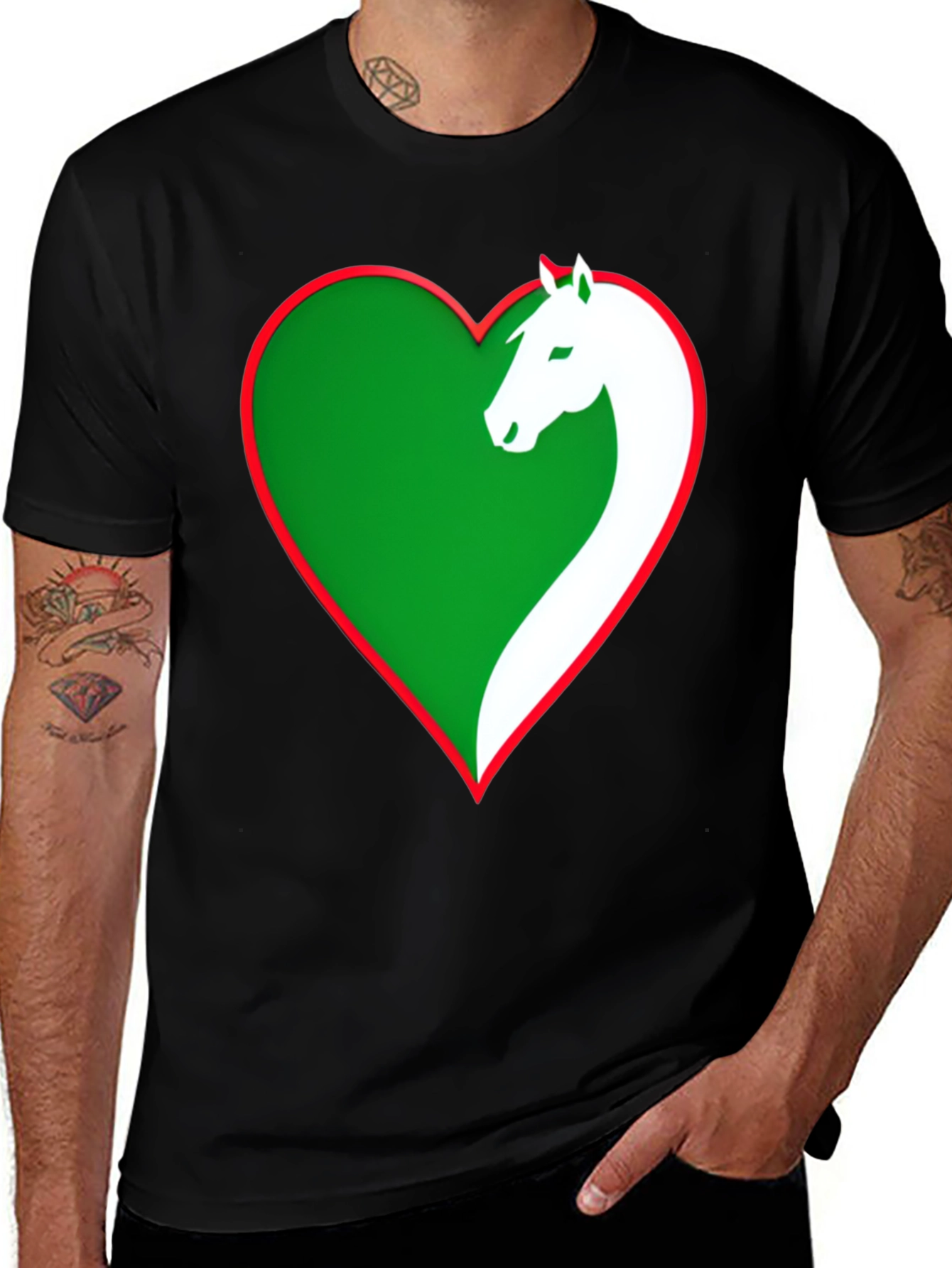 Horse Lover Tee: Green Heart Horse Design