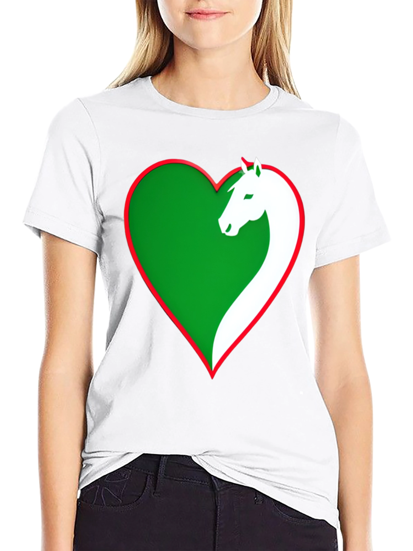 Horse Lover Tee: Green Heart Horse Design