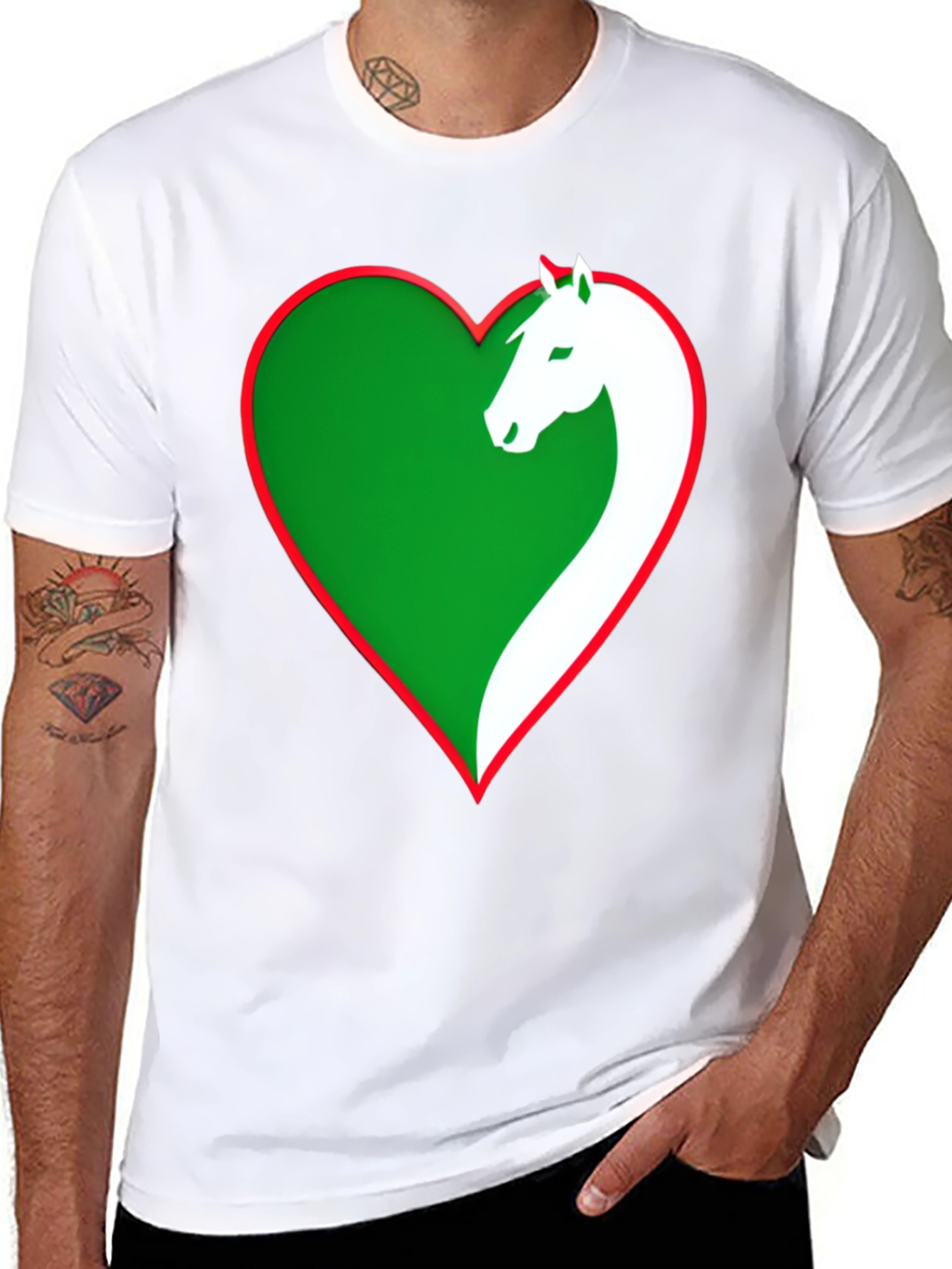 Horse Lover Tee: Green Heart Horse Design