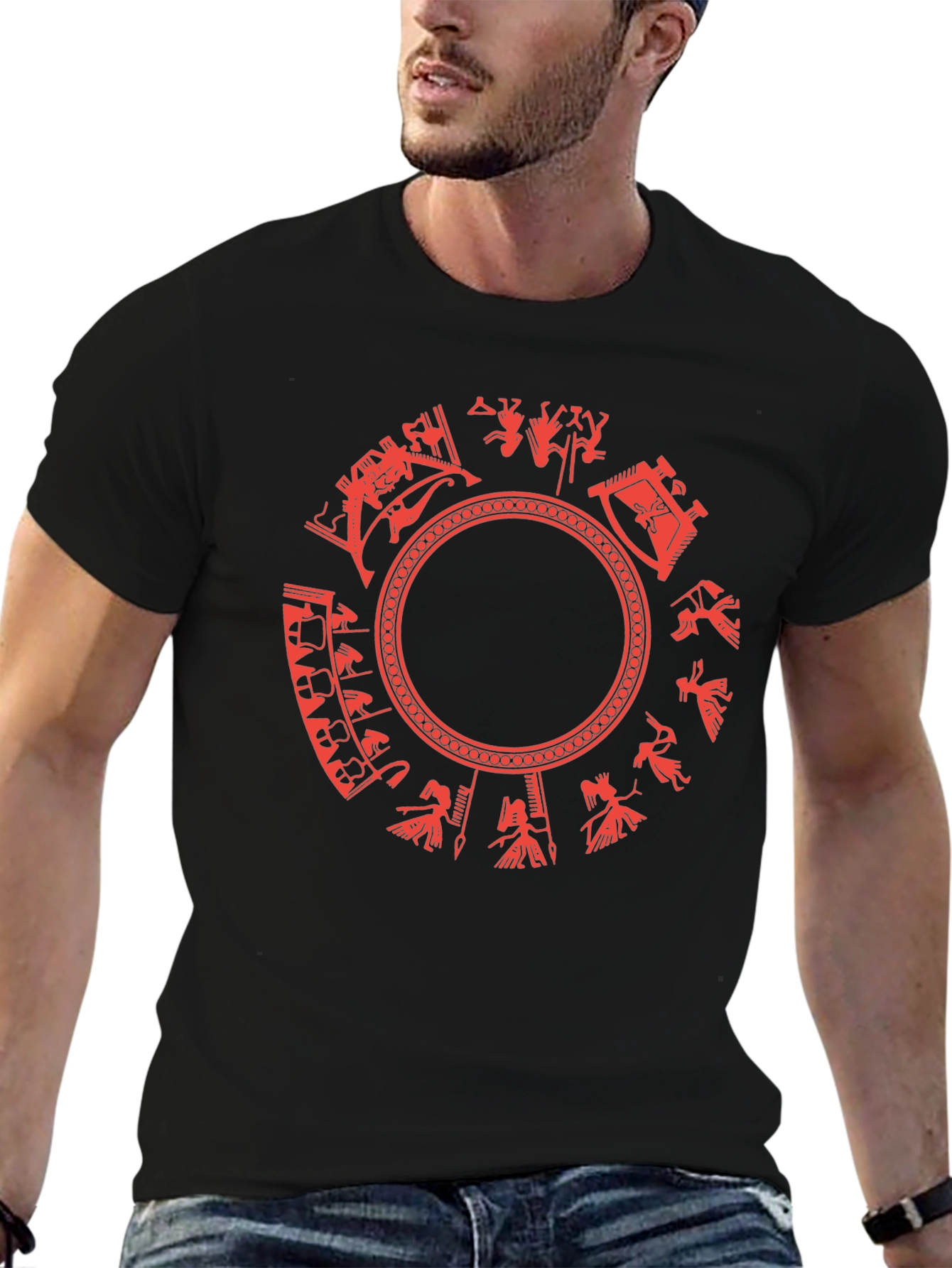 Aztec Calendar Graphic Tee - Black Cotton