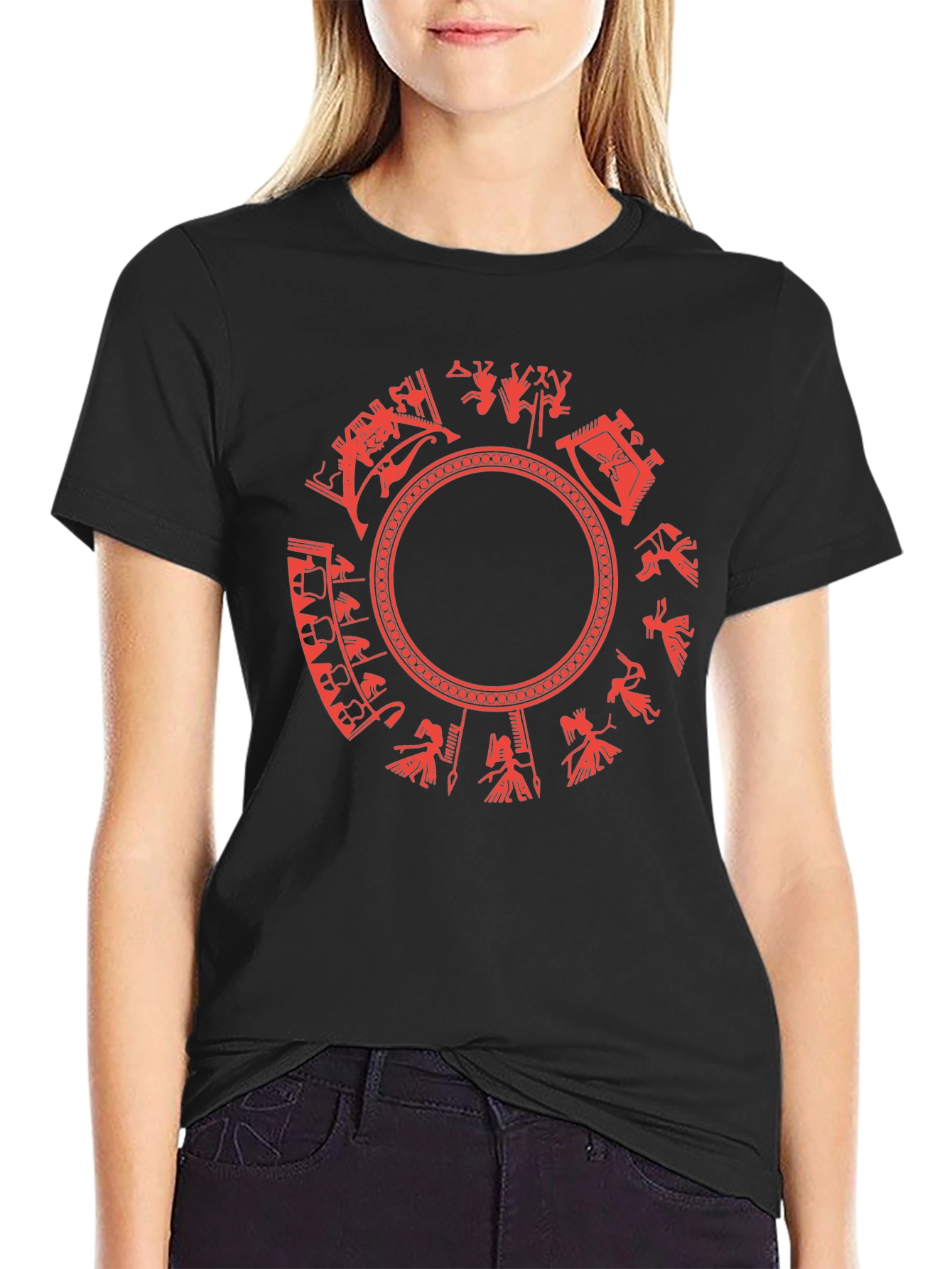 Aztec Calendar Graphic Tee - Black Cotton
