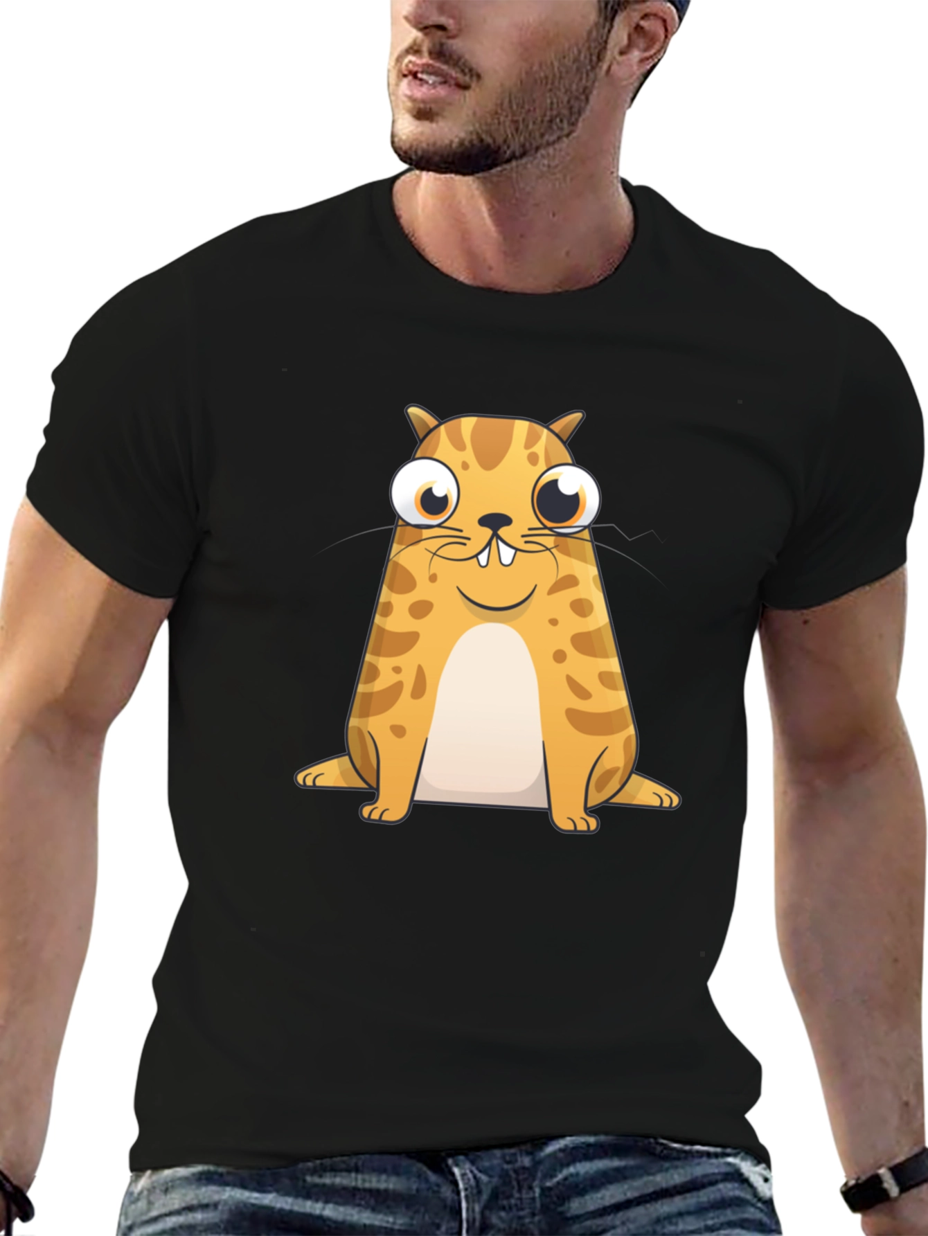 Funny Cat Graphic T-Shirt - Black Cotton Blend Tee