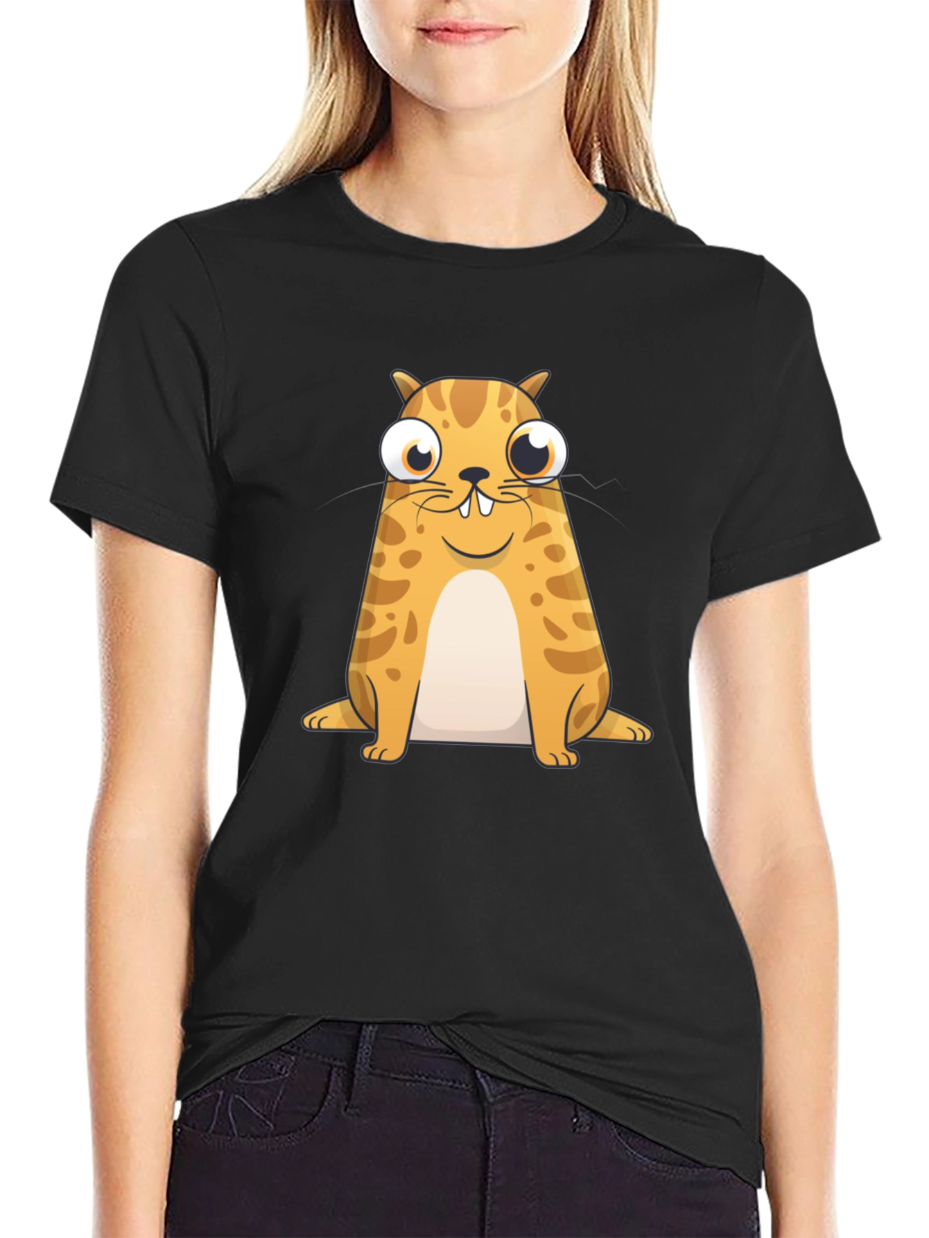 Funny Cat Graphic T-Shirt - Black Cotton Blend Tee