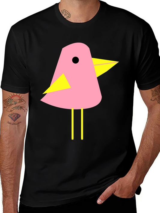 Pink Bird Graphic T-Shirt - Black Cotton Tee