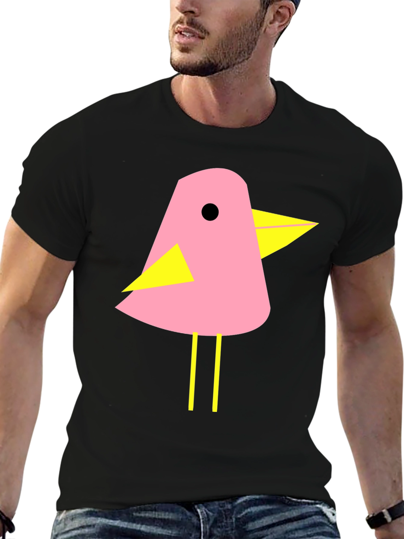 Pink Bird Graphic T-Shirt - Black Cotton Tee