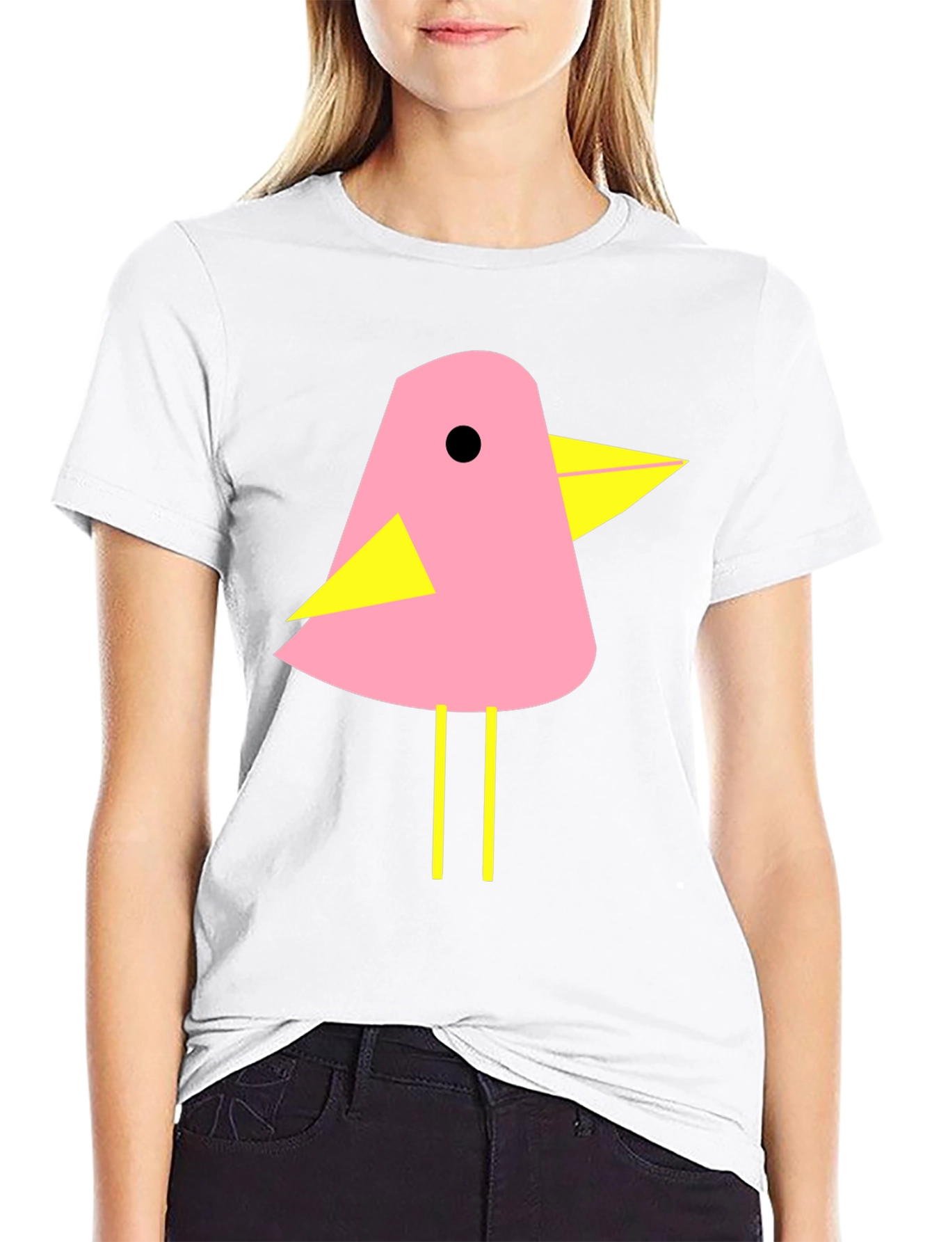 Pink Bird Graphic T-Shirt - Black Cotton Tee