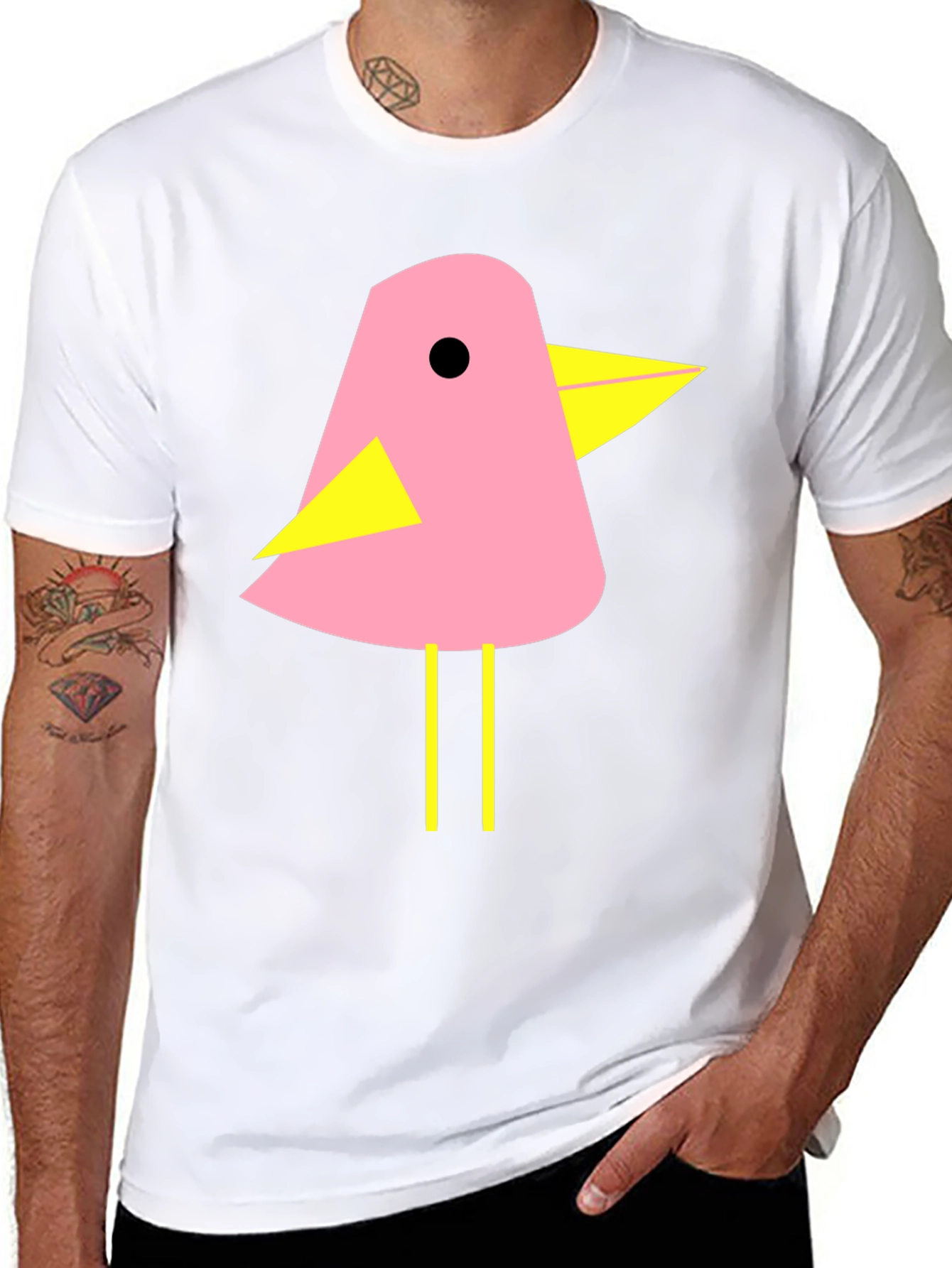 Pink Bird Graphic T-Shirt - Black Cotton Tee