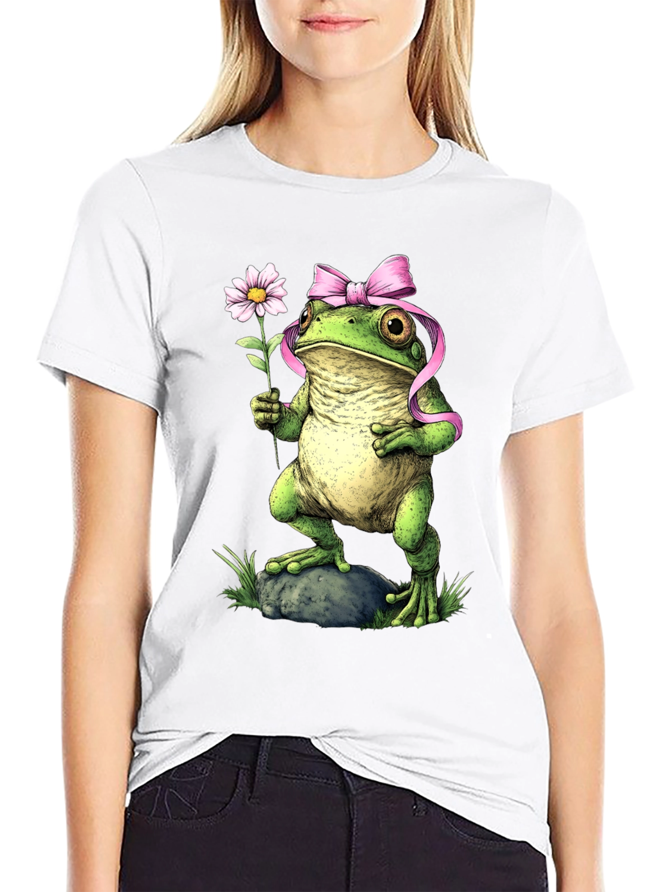 Frog With Flower Black T-Shirt